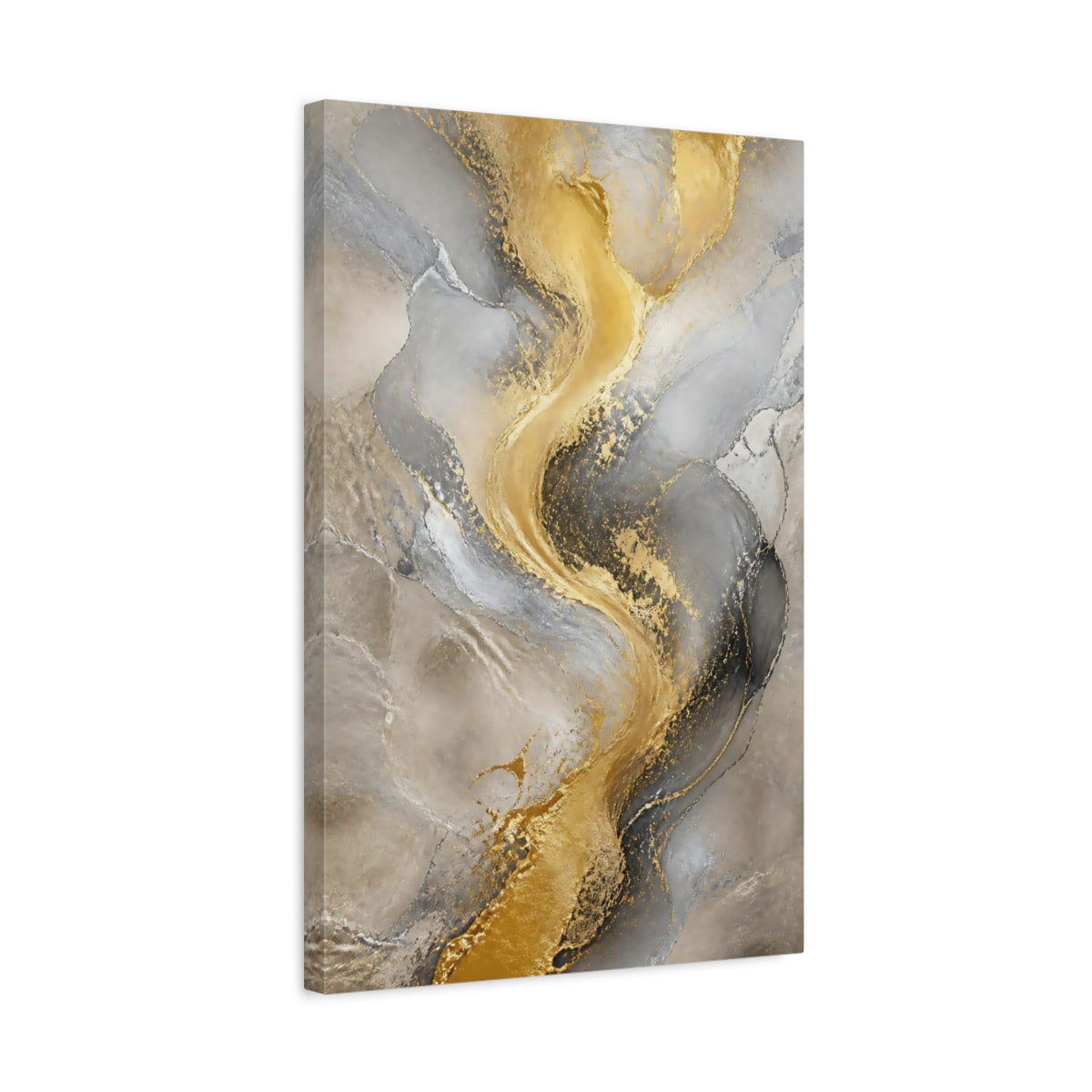 Side Mockup 3. Gilded Marble River shown as canvas print