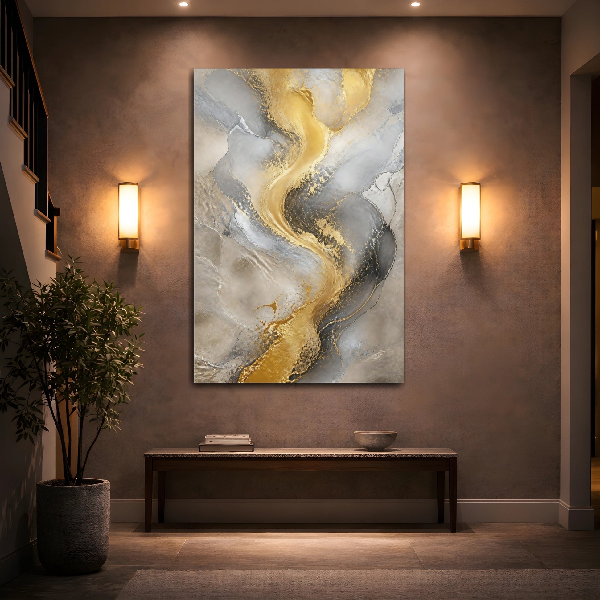 Mockup 2. Gilded Marble River shown as canvas print