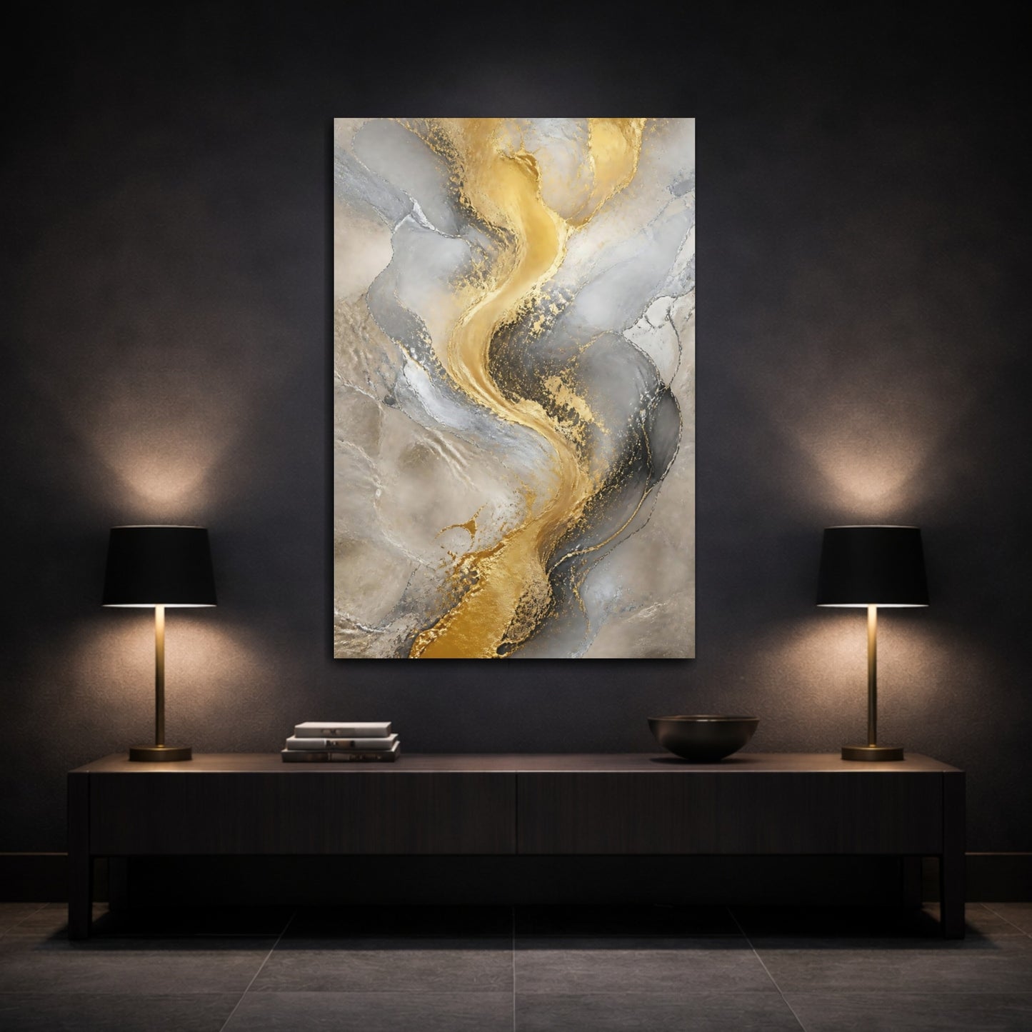 Mockup 3. Gilded Marble River shown as canvas print