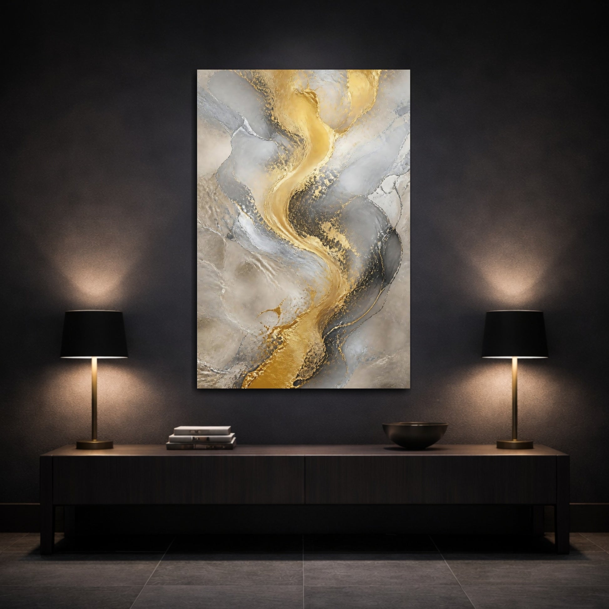 Mockup 3. Gilded Marble River shown as canvas print