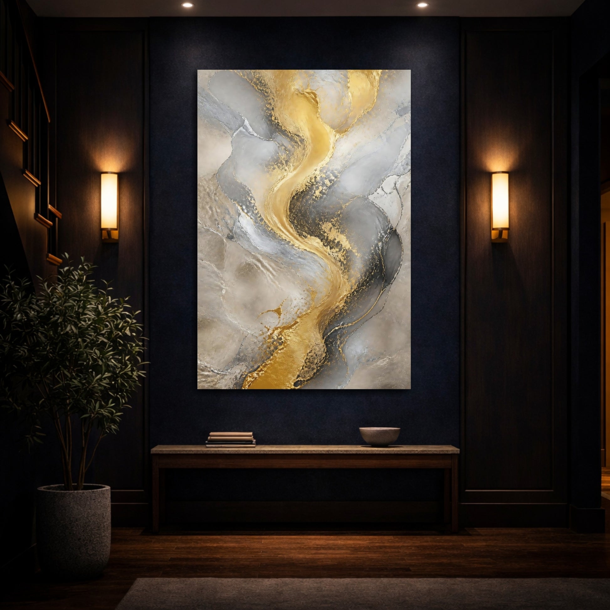 Mockup 4. Gilded Marble River shown as canvas print