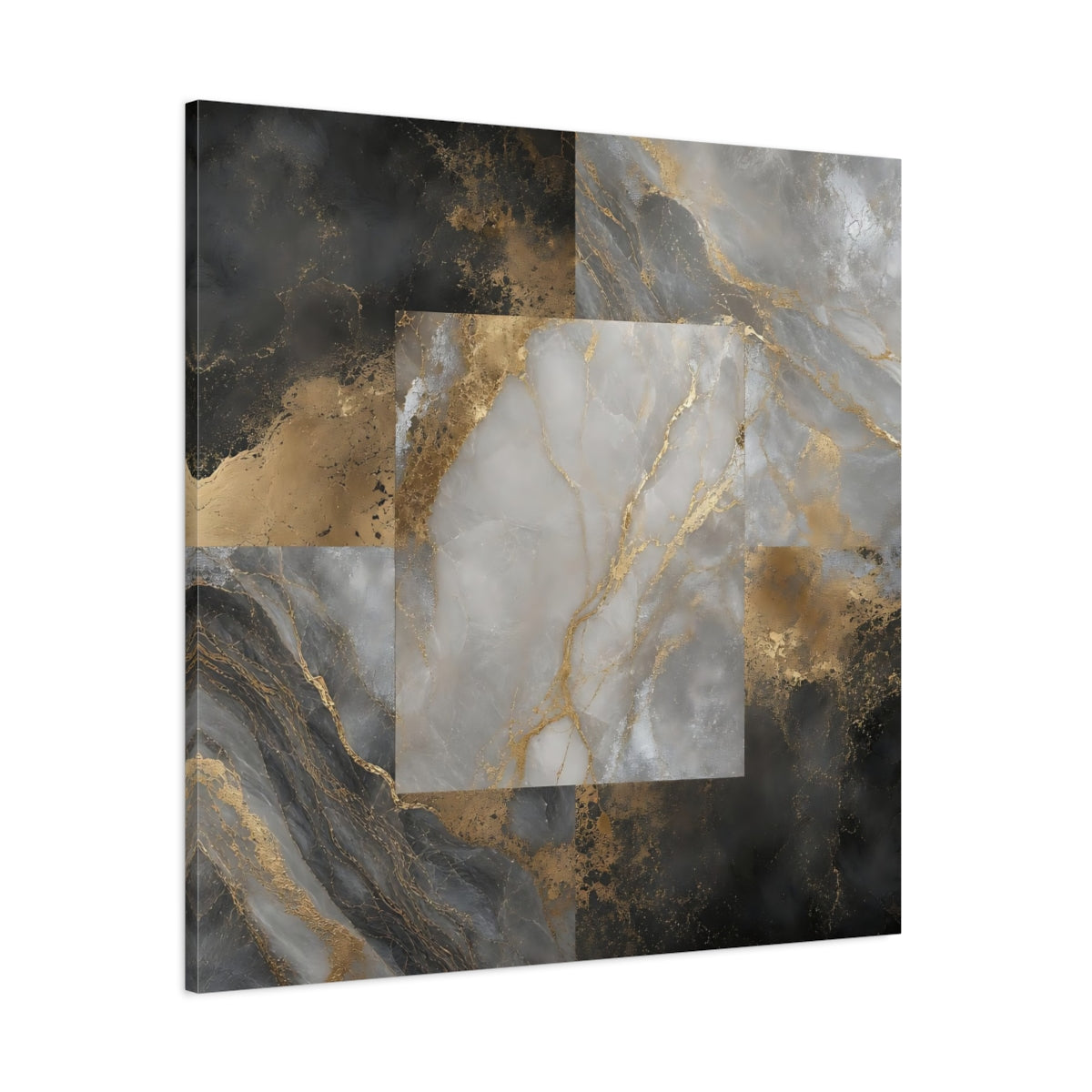 Side Mockup 1. Gilded Marble Square shown as canvas print