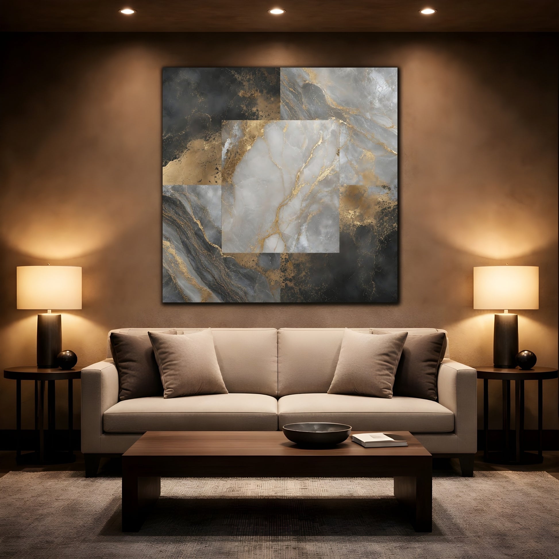 Mockup 2. Gilded Marble Square shown as canvas print