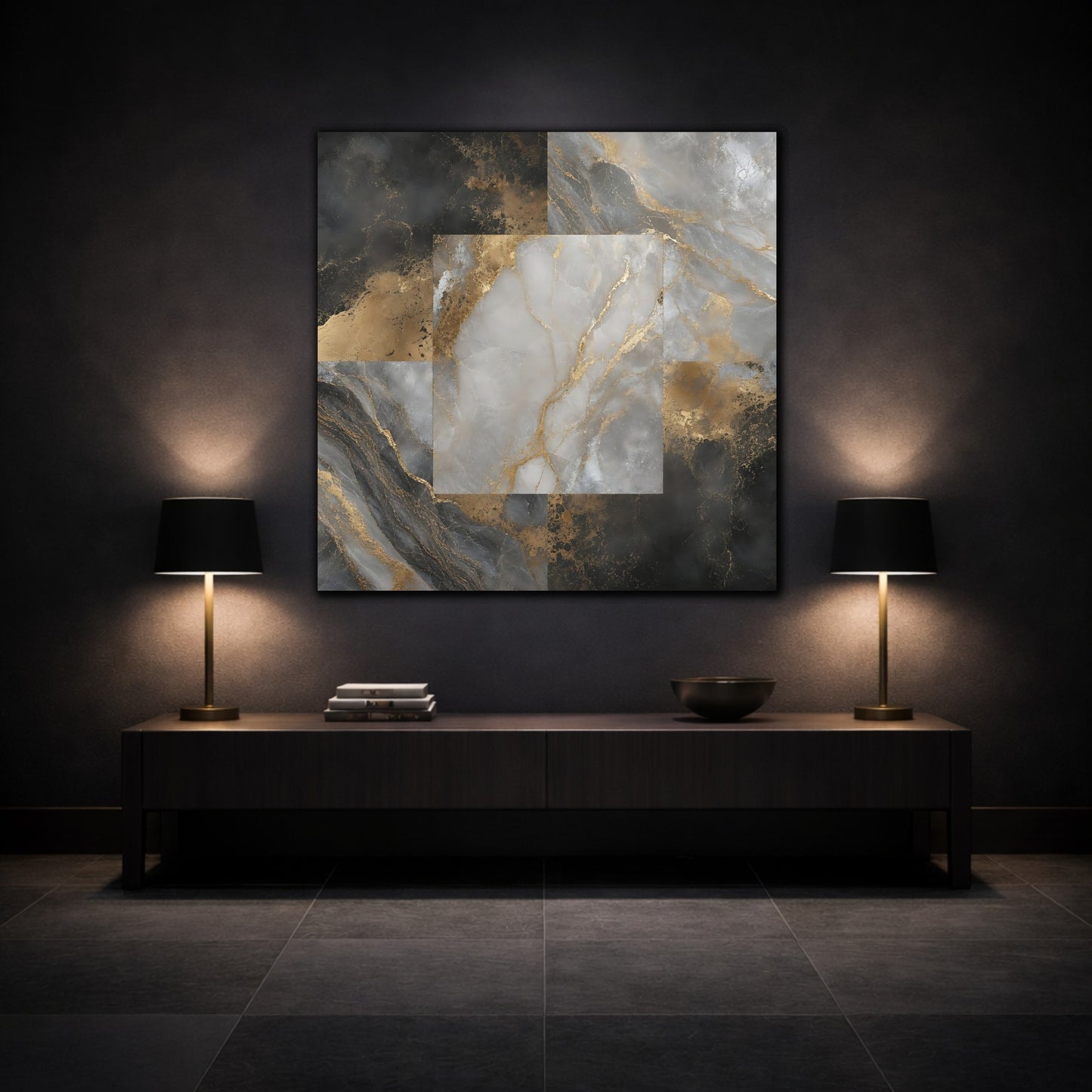 Mockup 3. Gilded Marble Square shown as canvas print