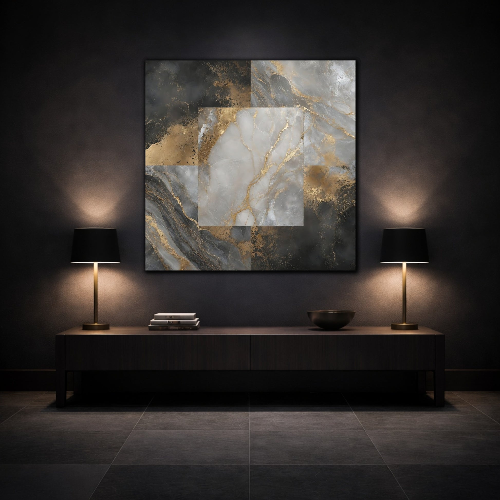 Mockup 3. Gilded Marble Square shown as canvas print