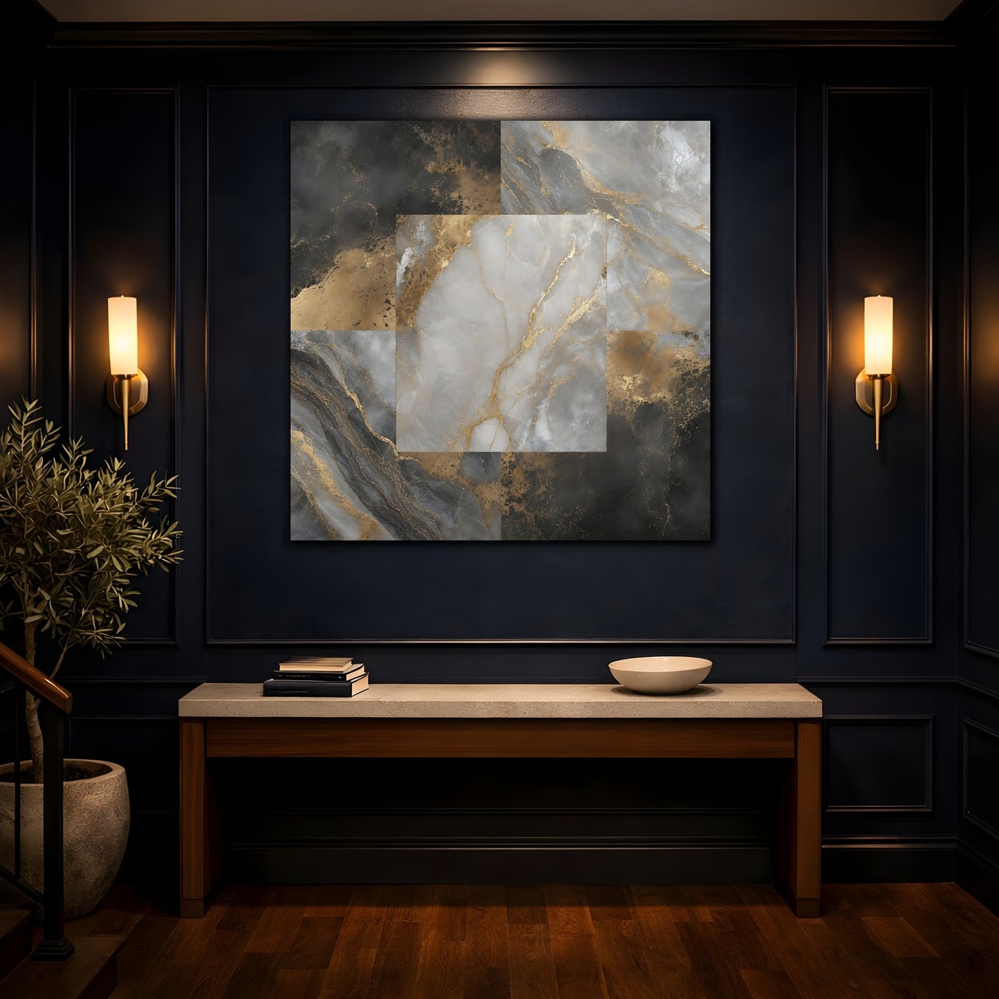 Mockup 4. Gilded Marble Square shown as canvas print