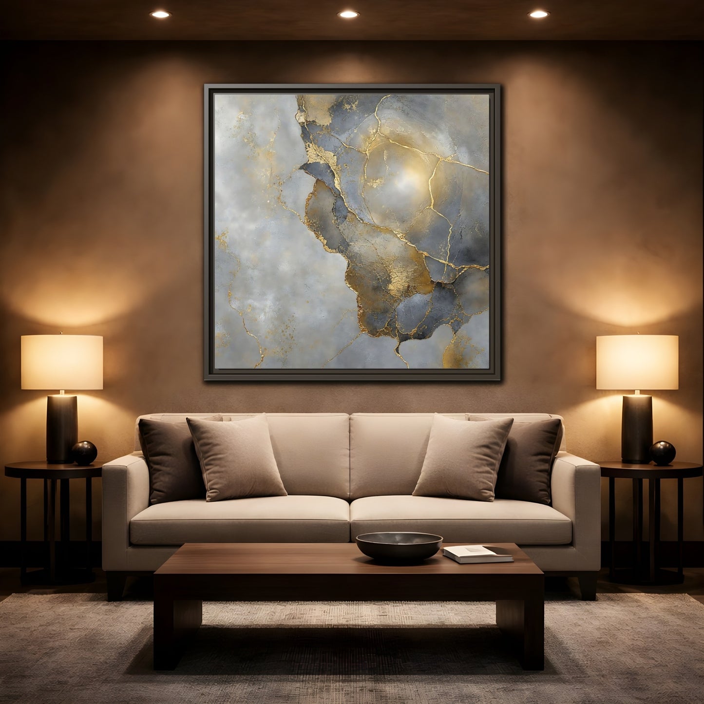 Mockup 2. Gilded Marble Texture shown as framed canvas print