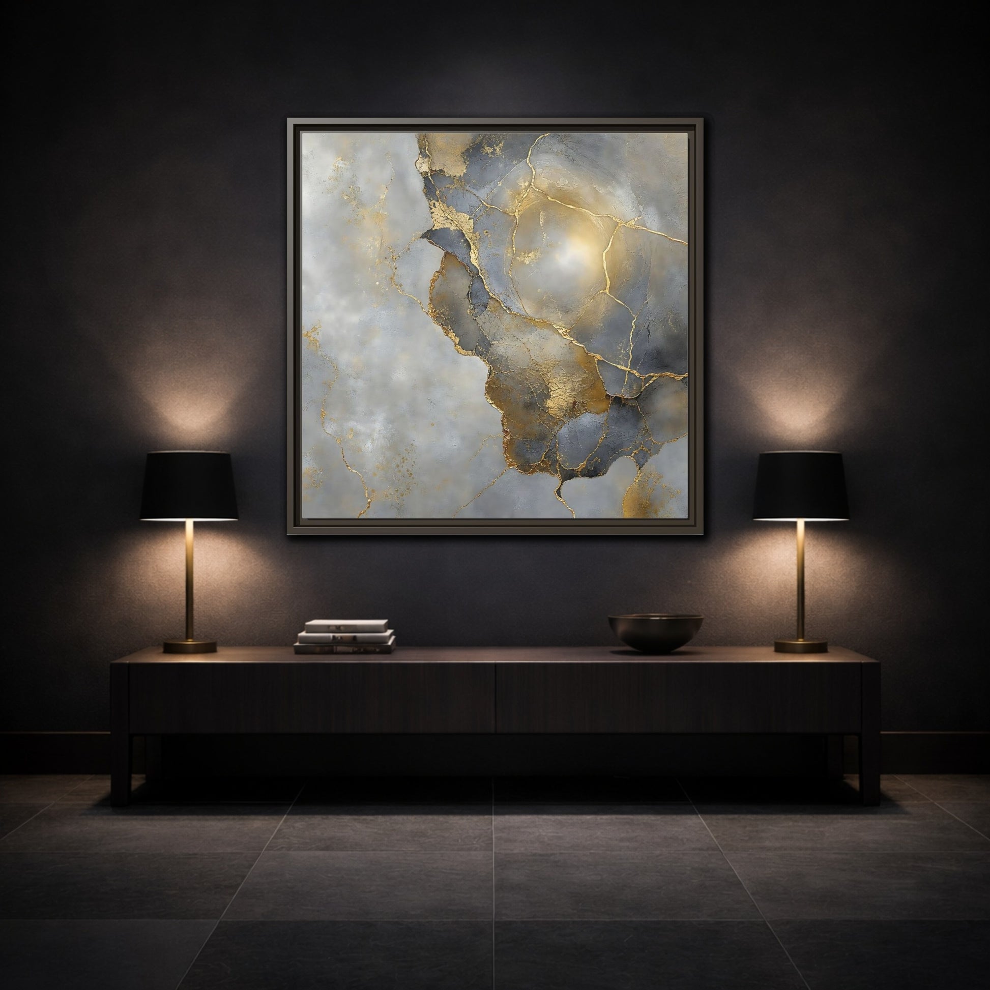 Mockup 3. Gilded Marble Texture shown as framed canvas print