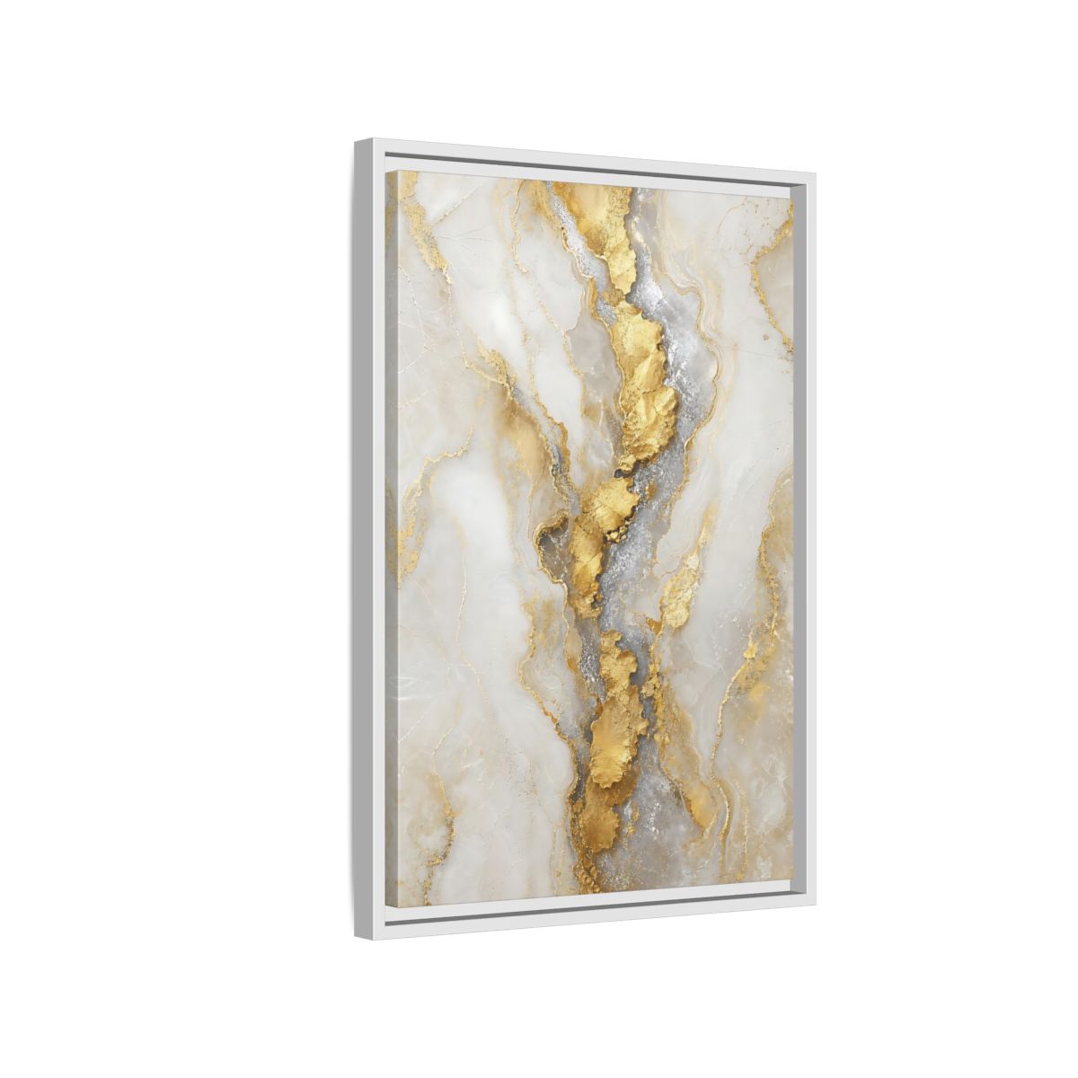 Side Mockup 1. Gilded Marble Vein shown as framed canvas print