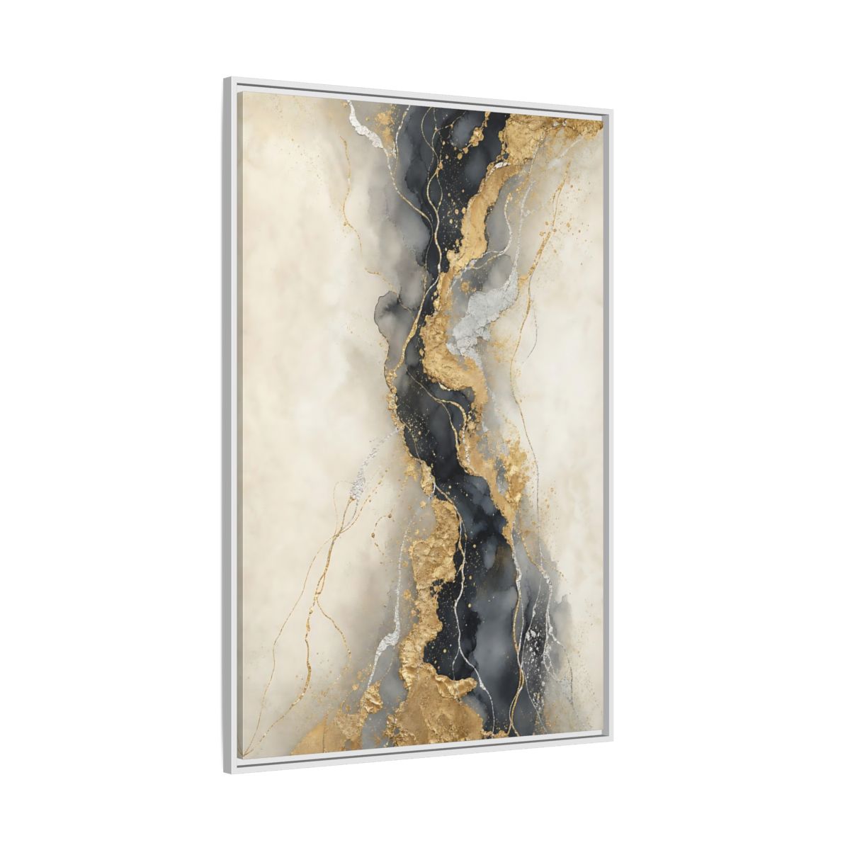 Side Mockup 7. Gilded Marble Vein shown as framed canvas print