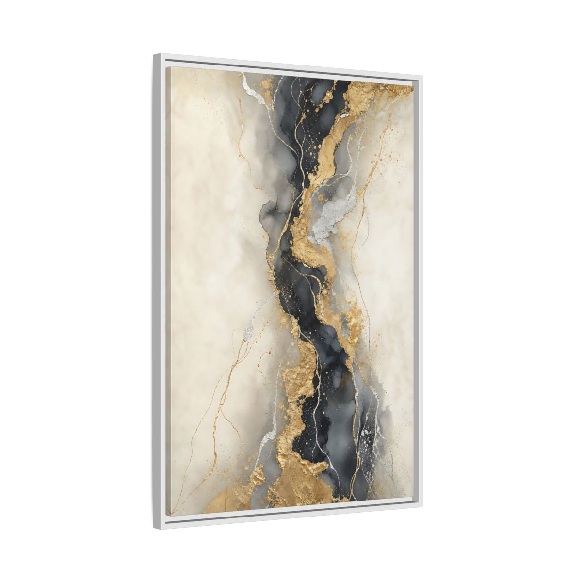 Side Mockup 9. Gilded Marble Vein shown as framed canvas print