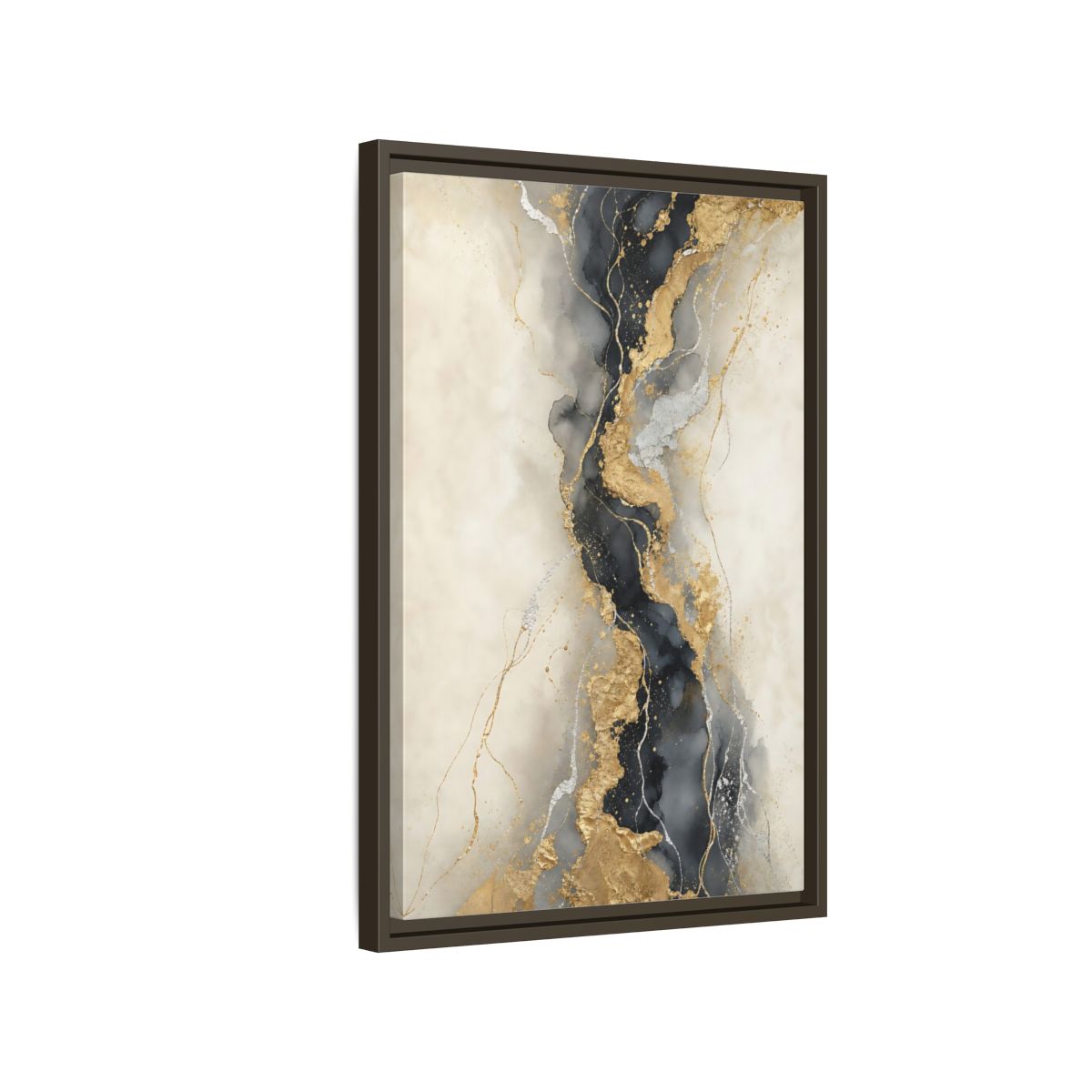 Side Mockup 2. Gilded Marble Vein shown as framed canvas print