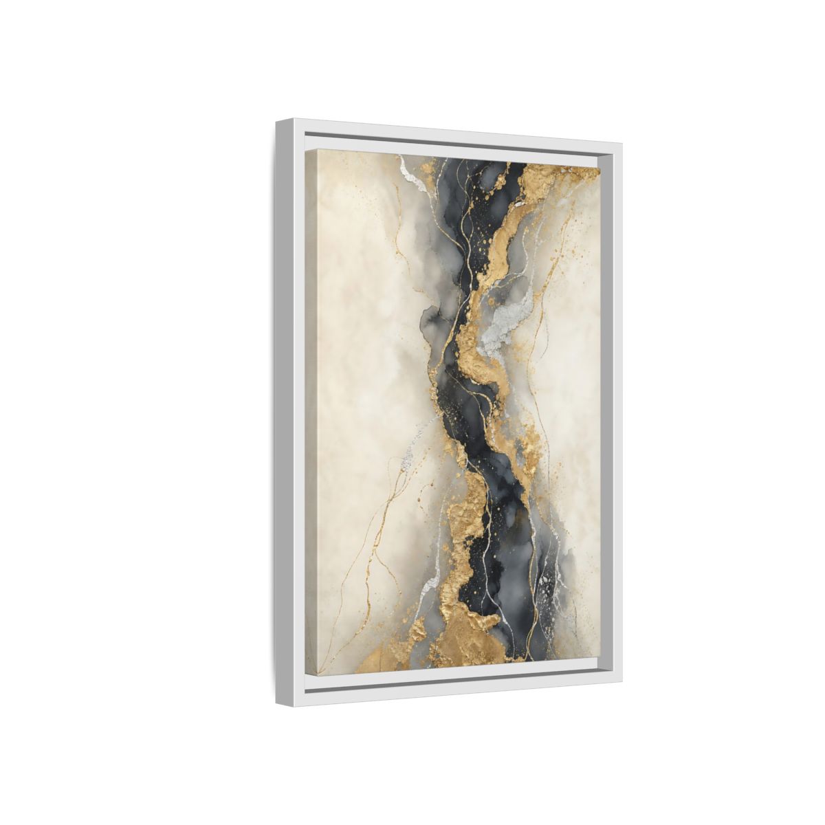 Side Mockup 4. Gilded Marble Vein shown as framed canvas print