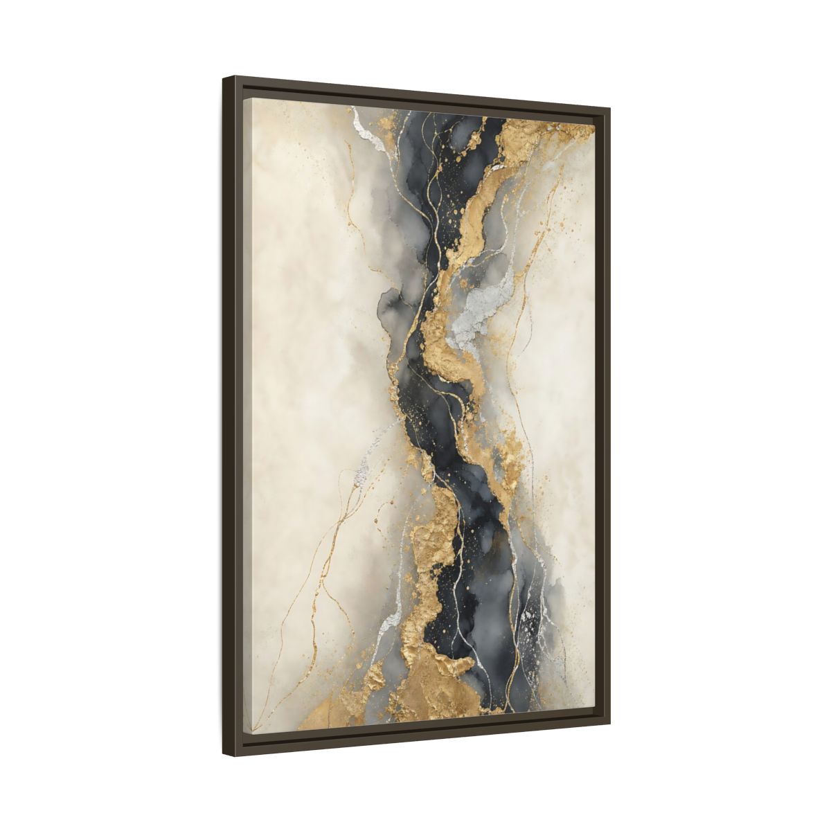 Side Mockup 11. Gilded Marble Vein shown as framed canvas print