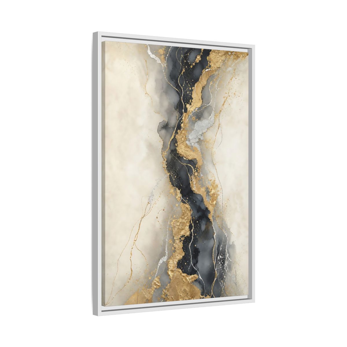 Side Mockup 10. Gilded Marble Vein shown as framed canvas print