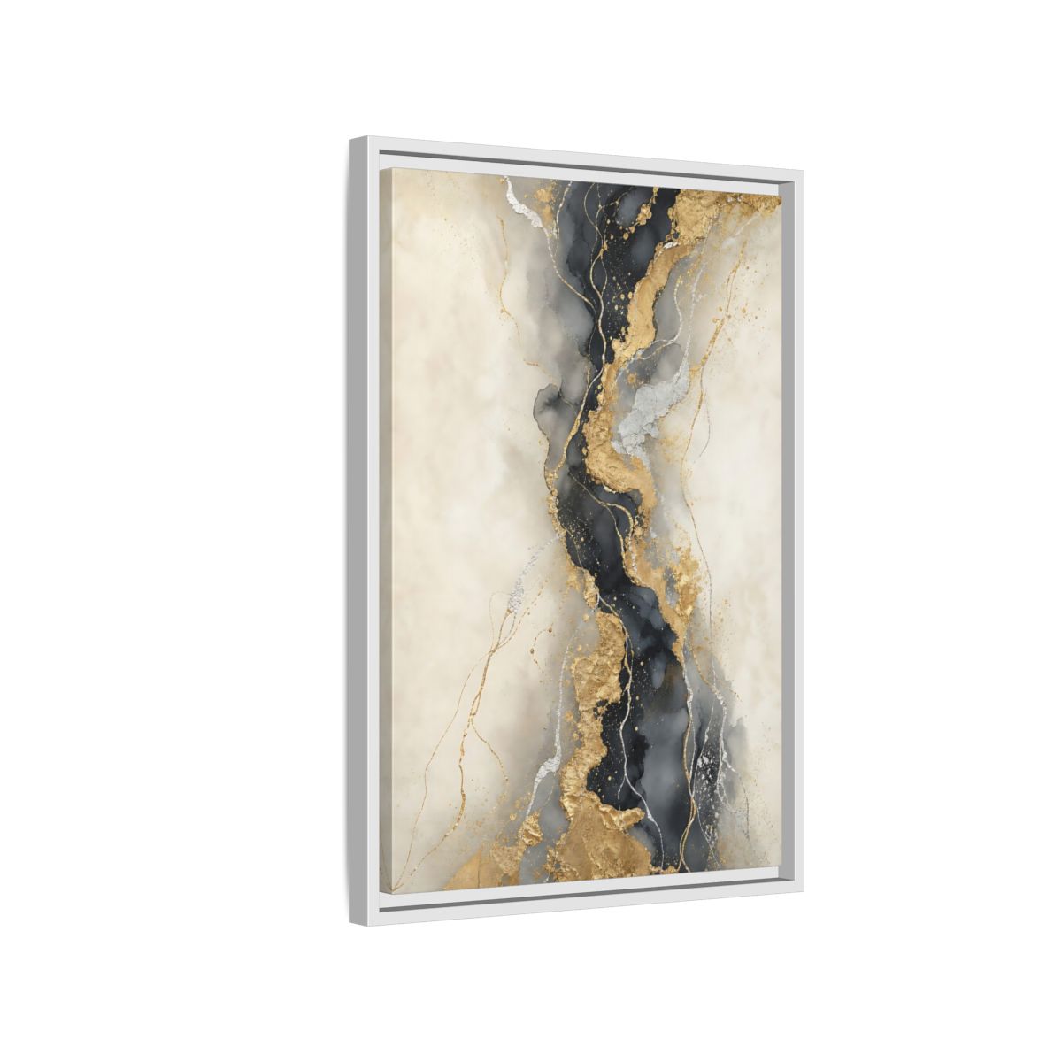 Side Mockup 1. Gilded Marble Vein shown as framed canvas print