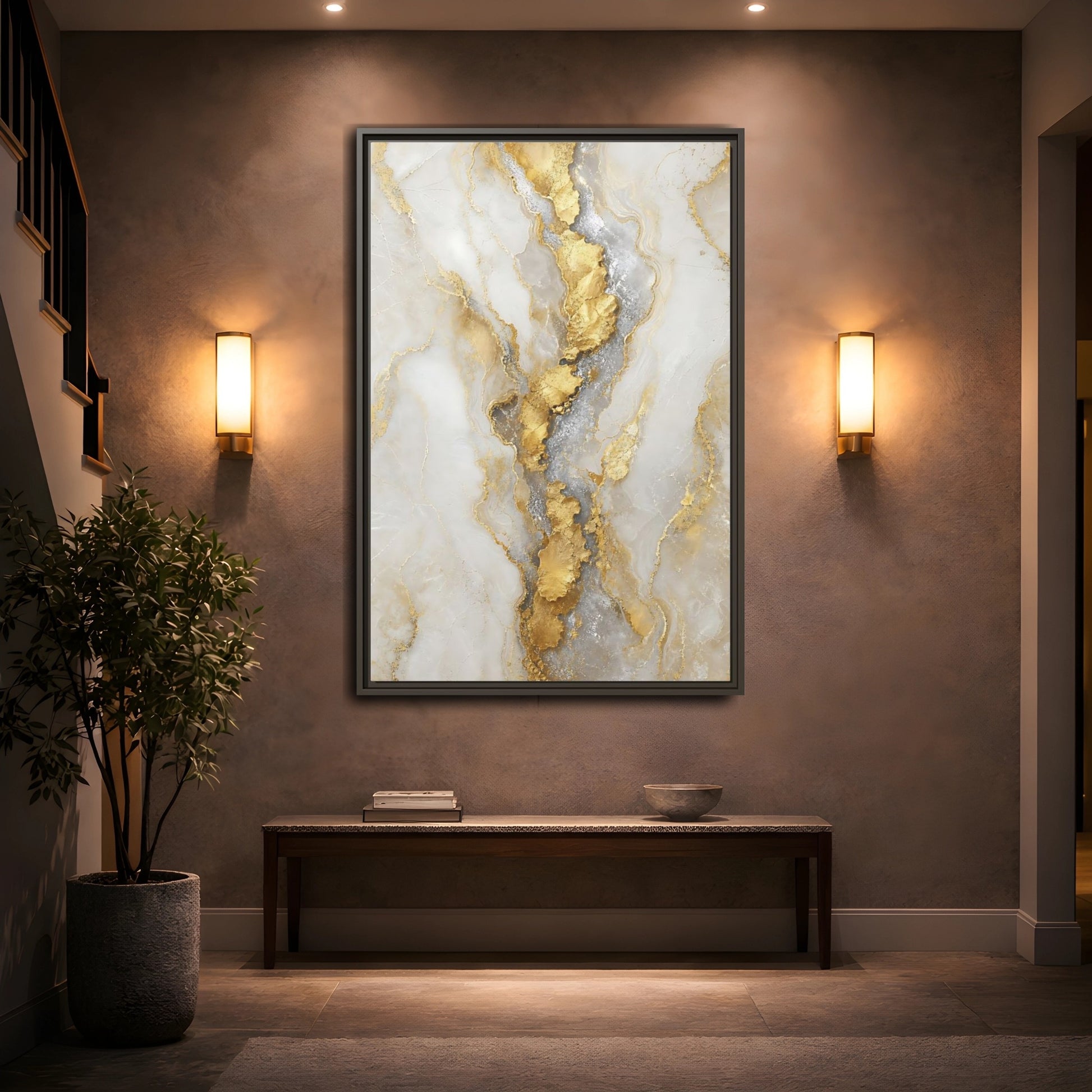 Mockup 2. Gilded Marble Vein shown as framed canvas print