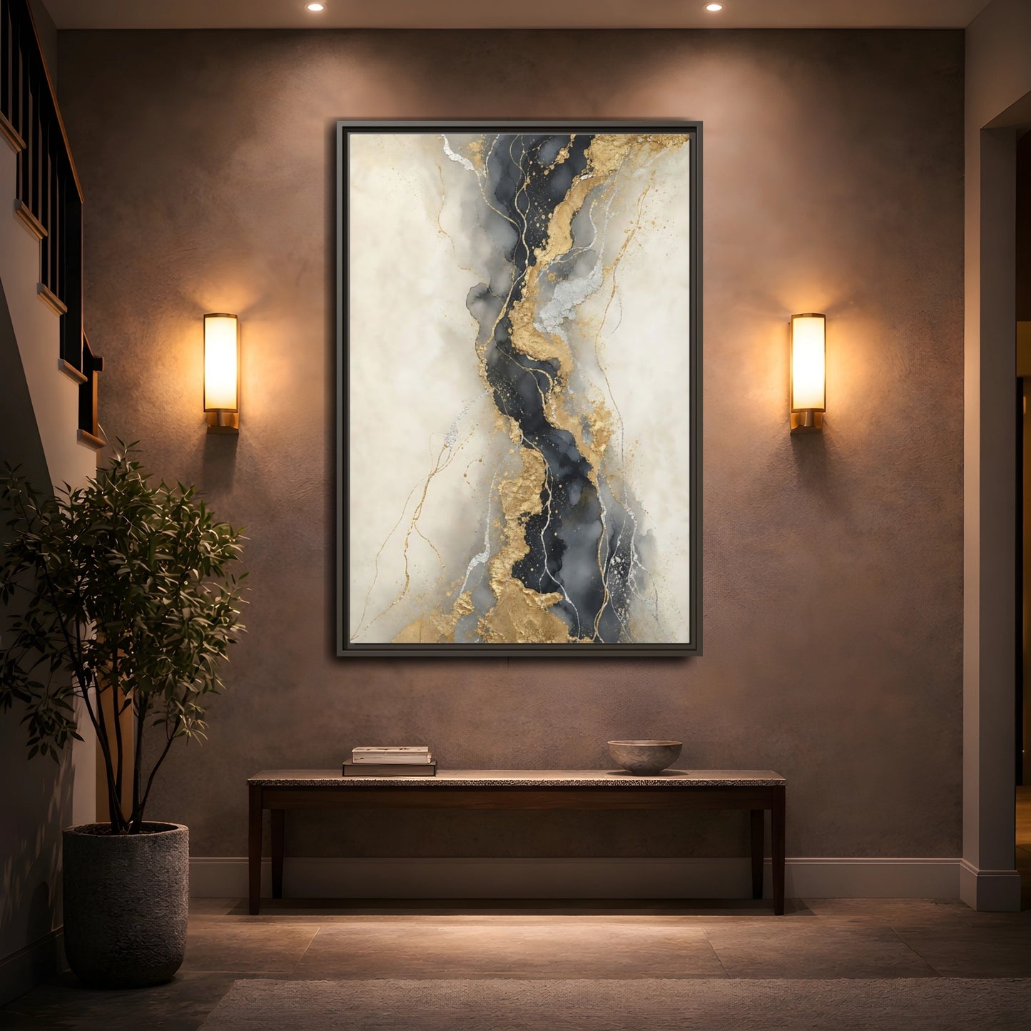Mockup 2. Gilded Marble Vein shown as framed canvas print