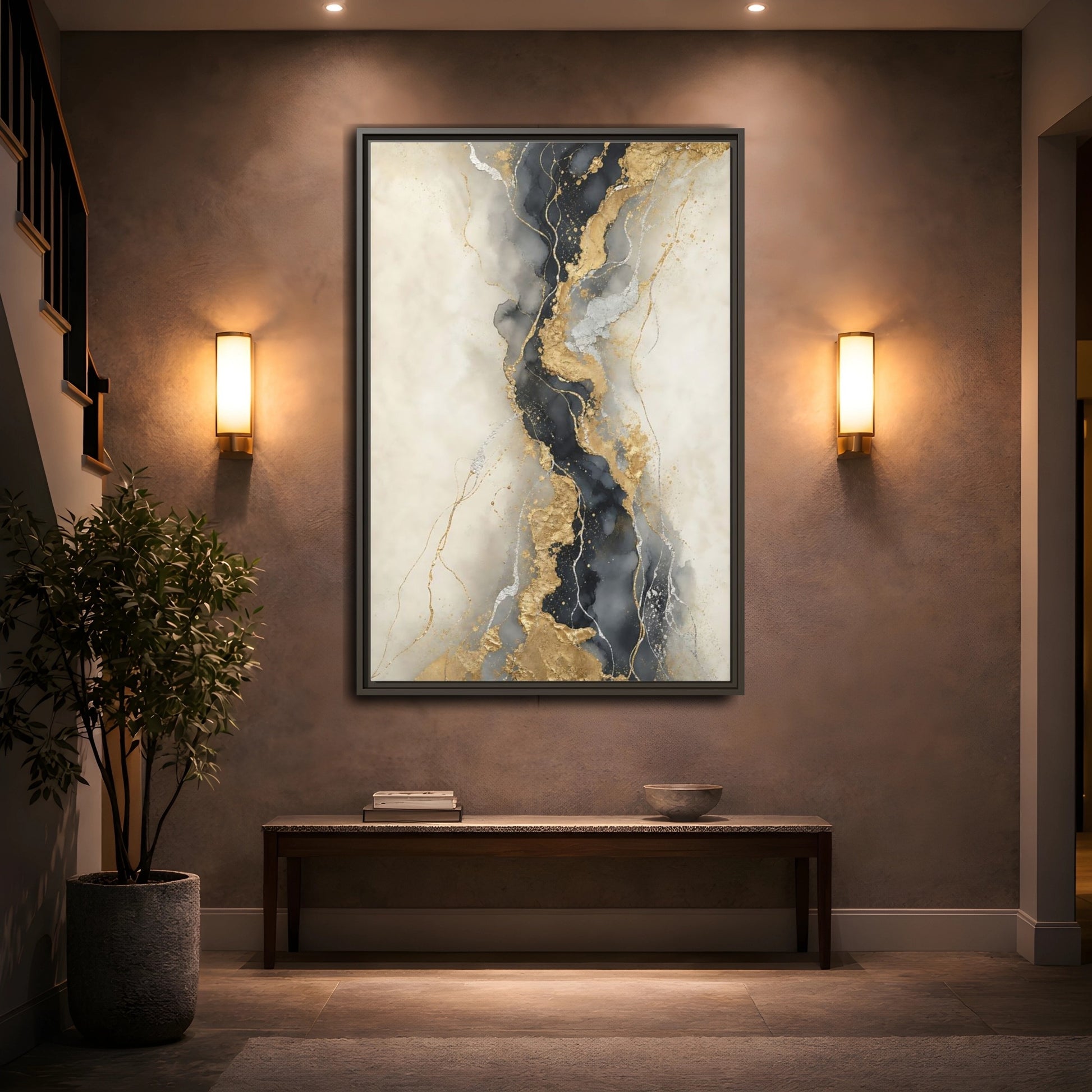 Mockup 2. Gilded Marble Vein shown as framed canvas print