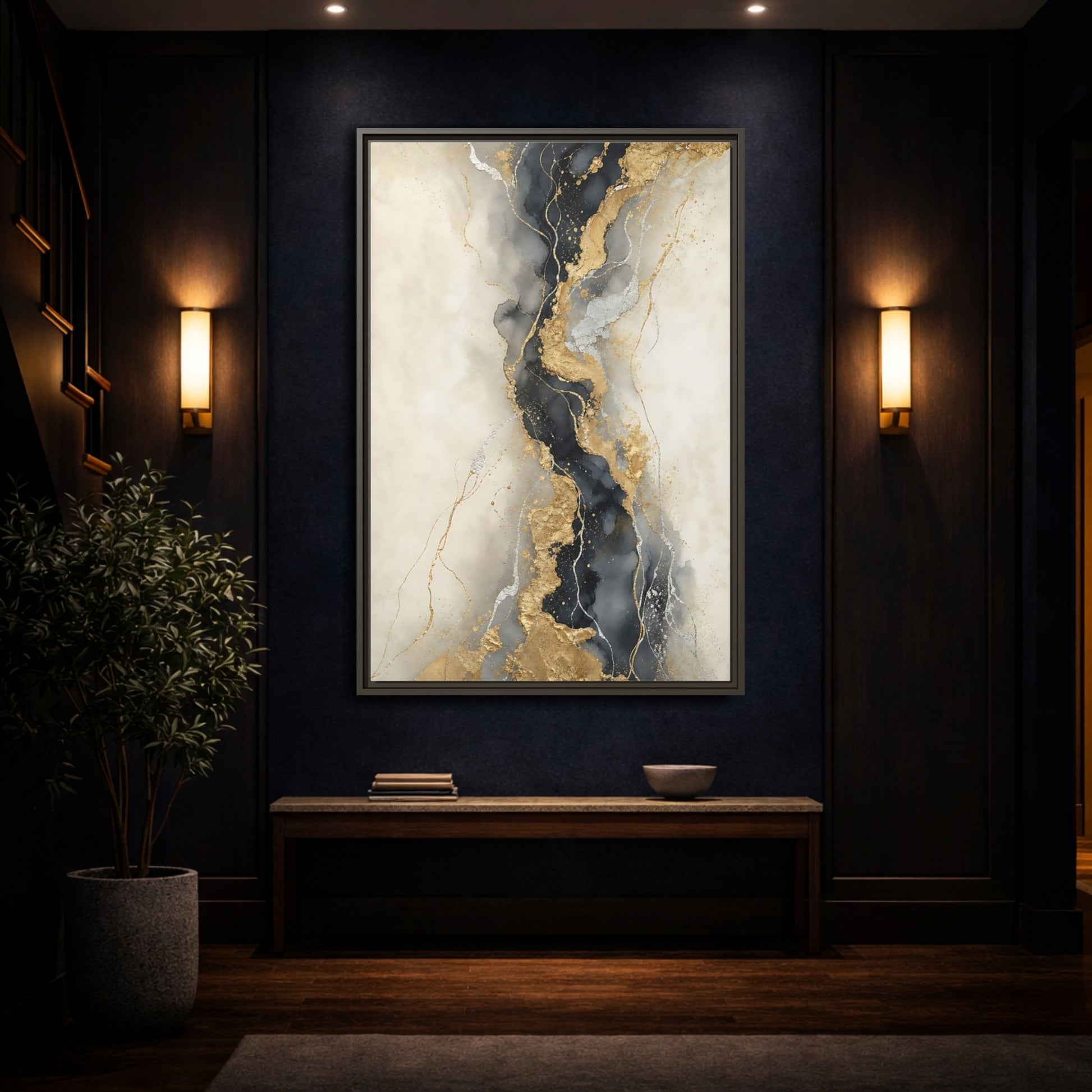 Mockup 4. Gilded Marble Vein shown as framed canvas print