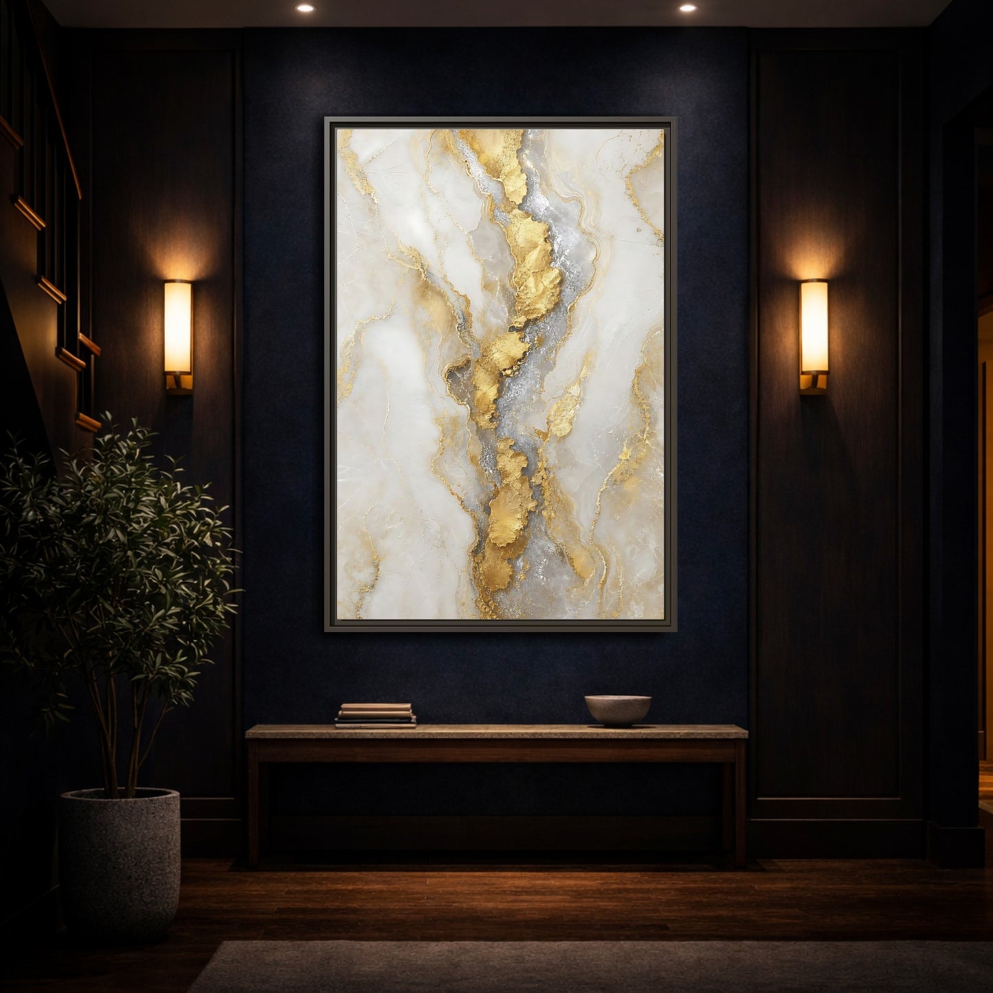 Mockup 4. Gilded Marble Vein shown as framed canvas print