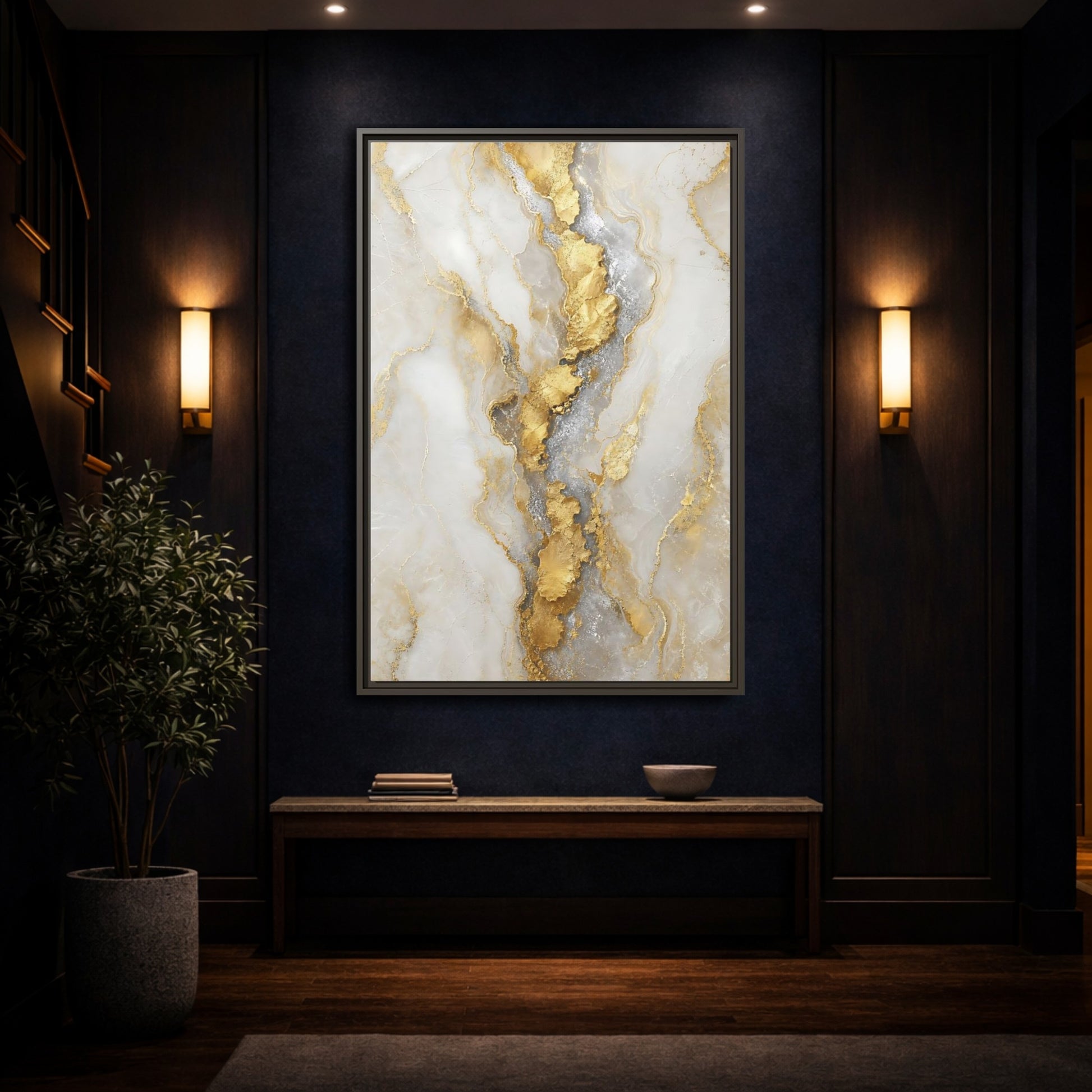 Mockup 4. Gilded Marble Vein shown as framed canvas print