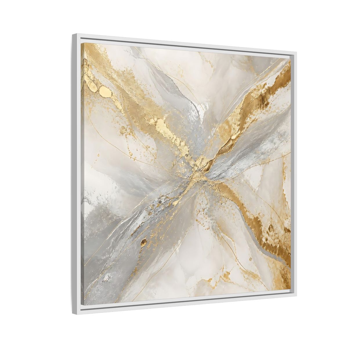Side Mockup 7. Gilded Marble Veins shown as framed canvas print