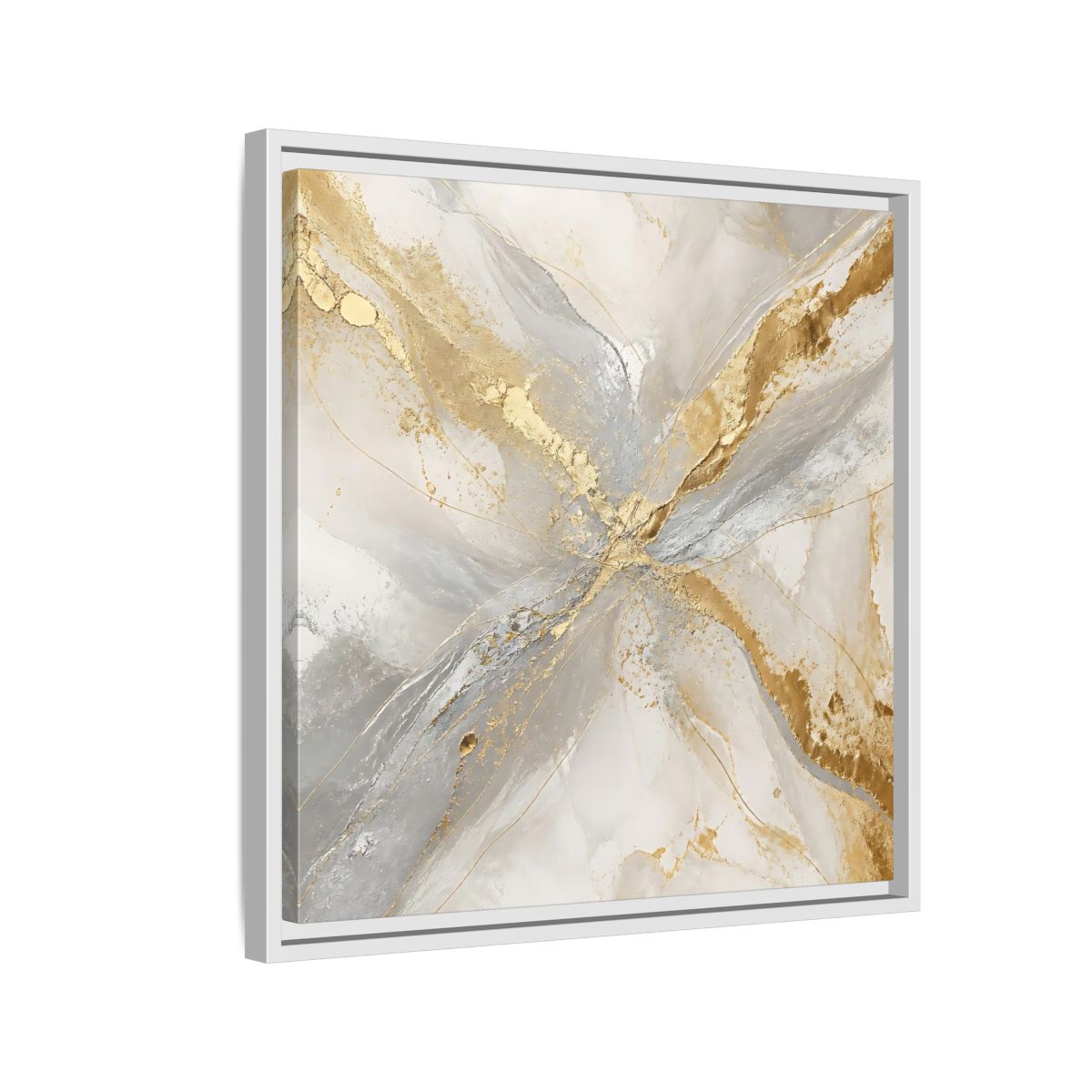 Side Mockup 10. Gilded Marble Veins shown as framed canvas print