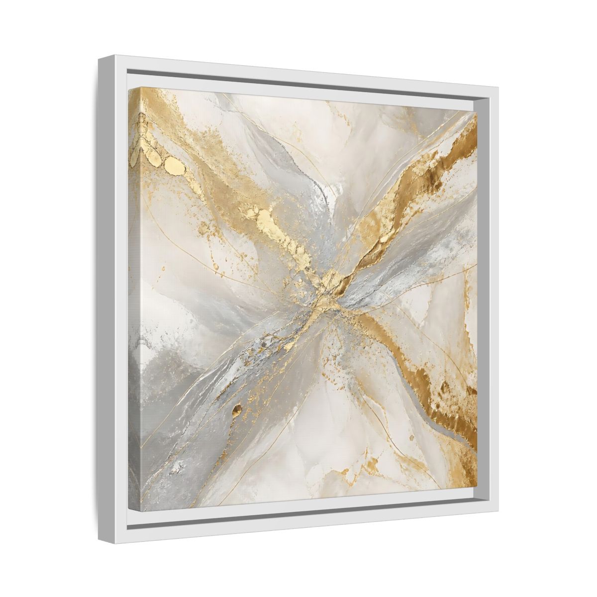 Side Mockup 28. Gilded Marble Veins shown as framed canvas print