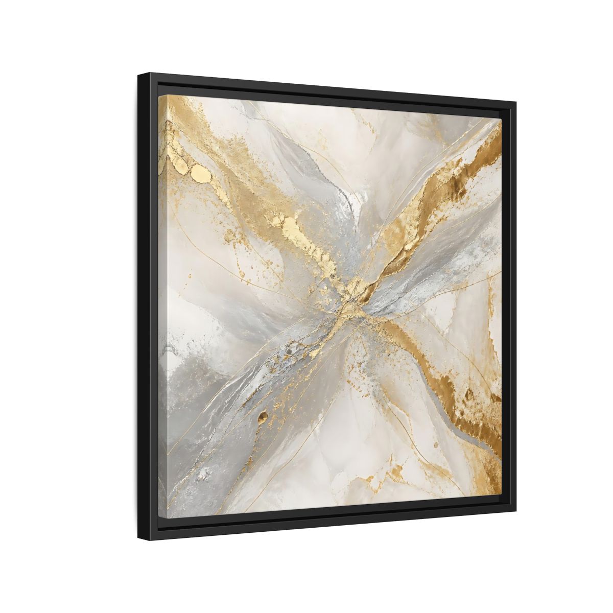 Side Mockup 12. Gilded Marble Veins shown as framed canvas print