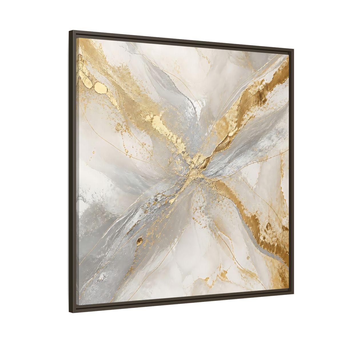 Side Mockup 5. Gilded Marble Veins shown as framed canvas print