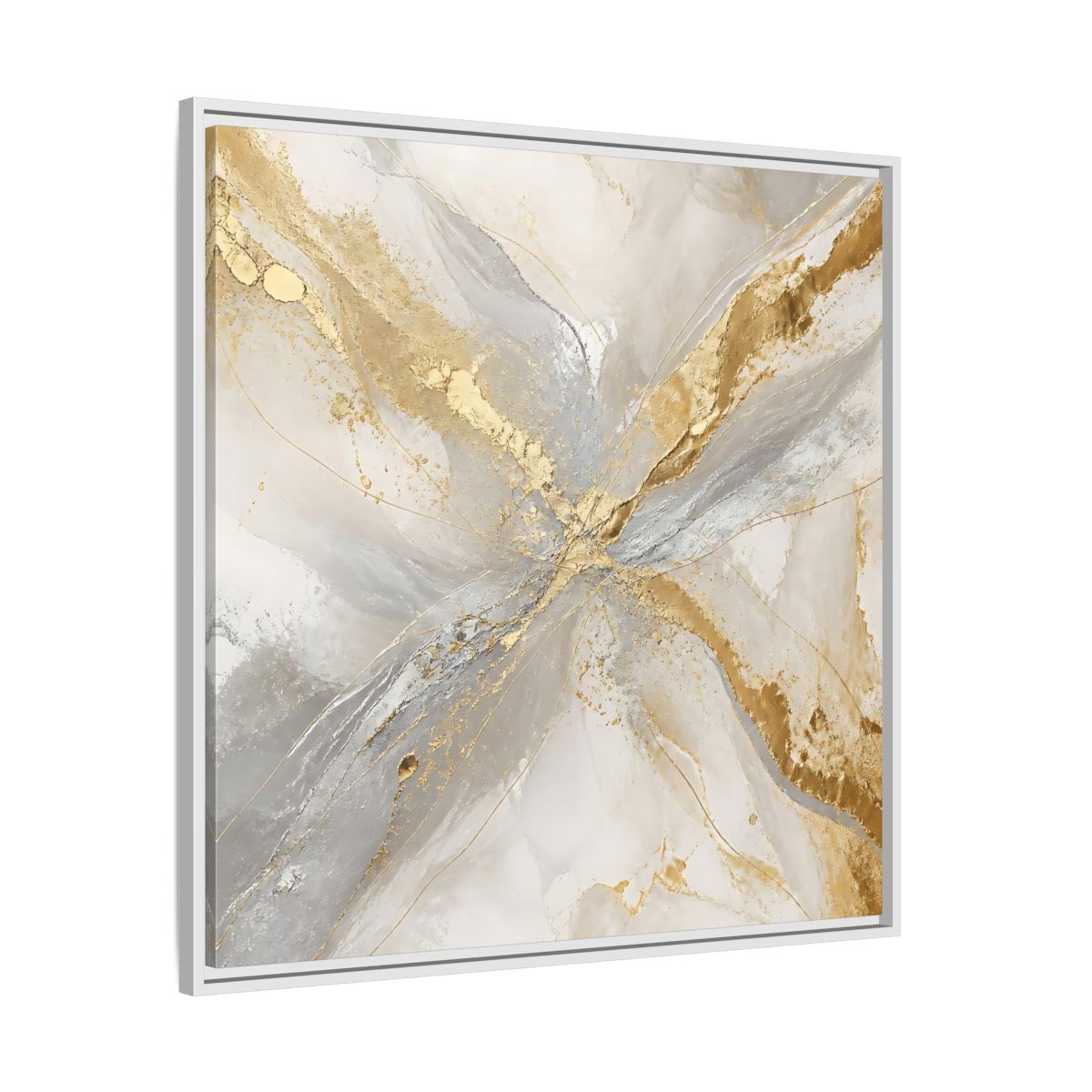 Side Mockup 25. Gilded Marble Veins shown as framed canvas print