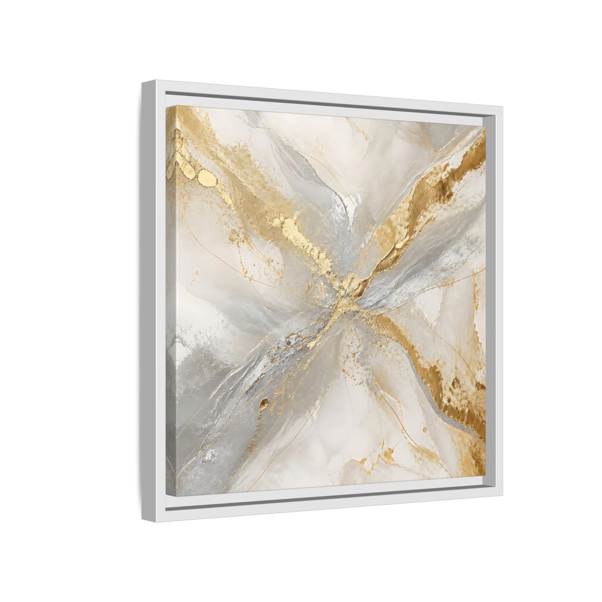 Side Mockup 13. Gilded Marble Veins shown as framed canvas print