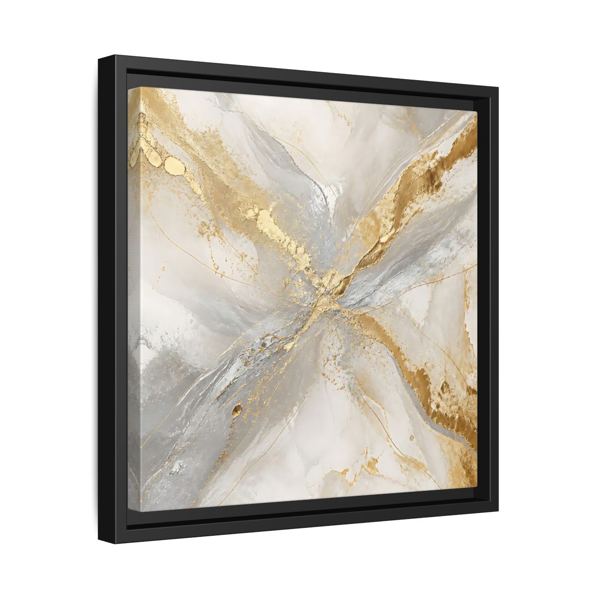 Side Mockup 32. Gilded Marble Veins shown as framed canvas print