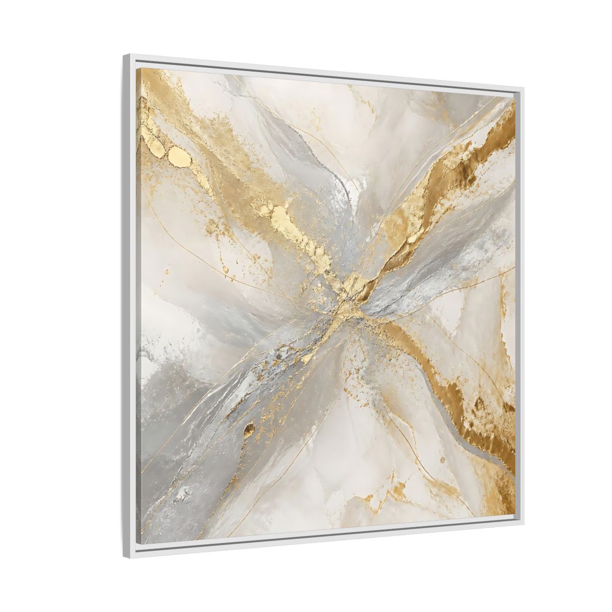 Side Mockup 4. Gilded Marble Veins shown as framed canvas print