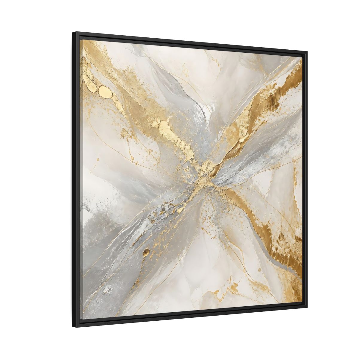 Side Mockup 6. Gilded Marble Veins shown as framed canvas print