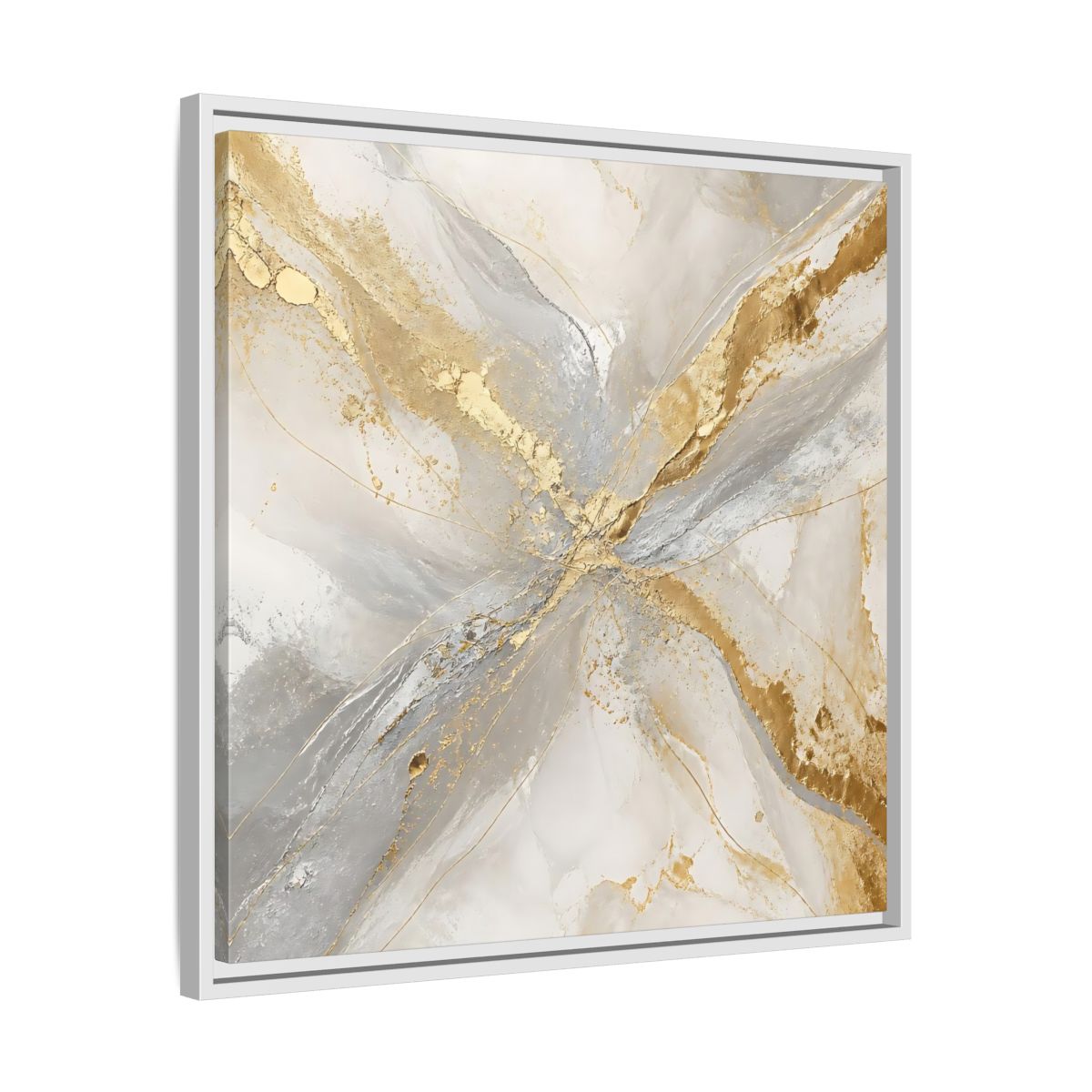 Side Mockup 26. Gilded Marble Veins shown as framed canvas print