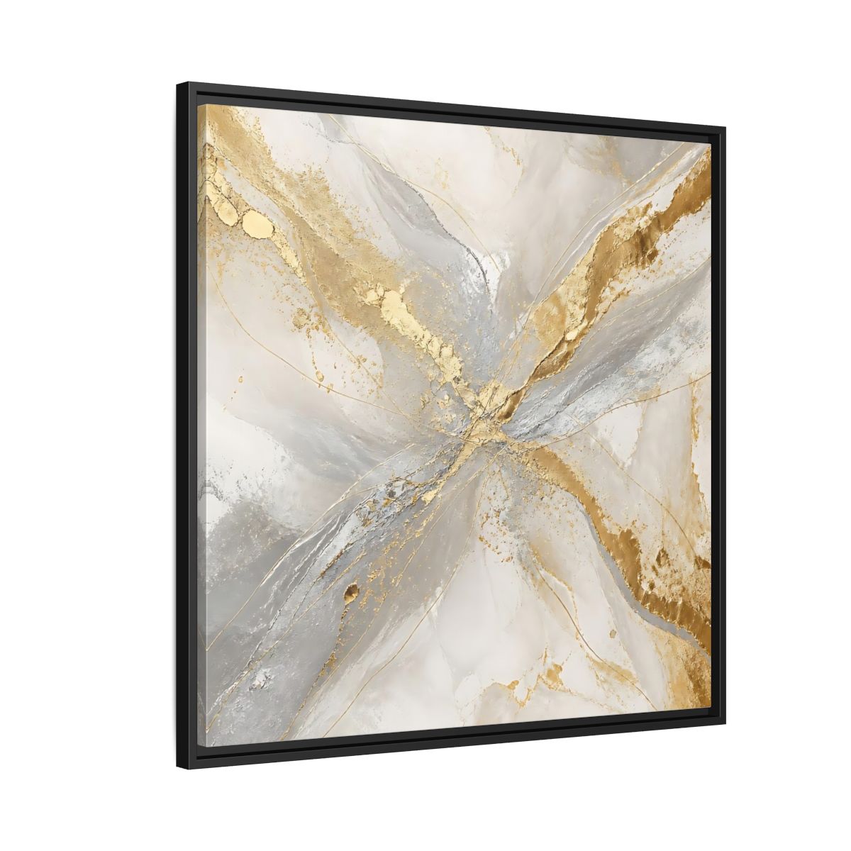 Side Mockup 9. Gilded Marble Veins shown as framed canvas print