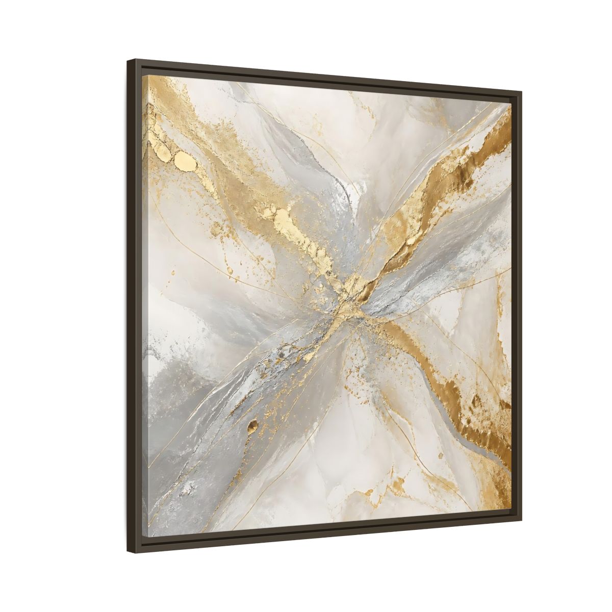 Side Mockup 8. Gilded Marble Veins shown as framed canvas print
