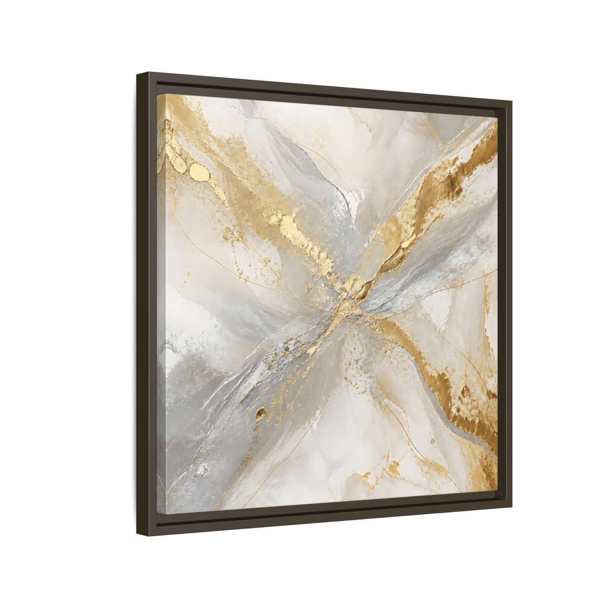 Side Mockup 11. Gilded Marble Veins shown as framed canvas print