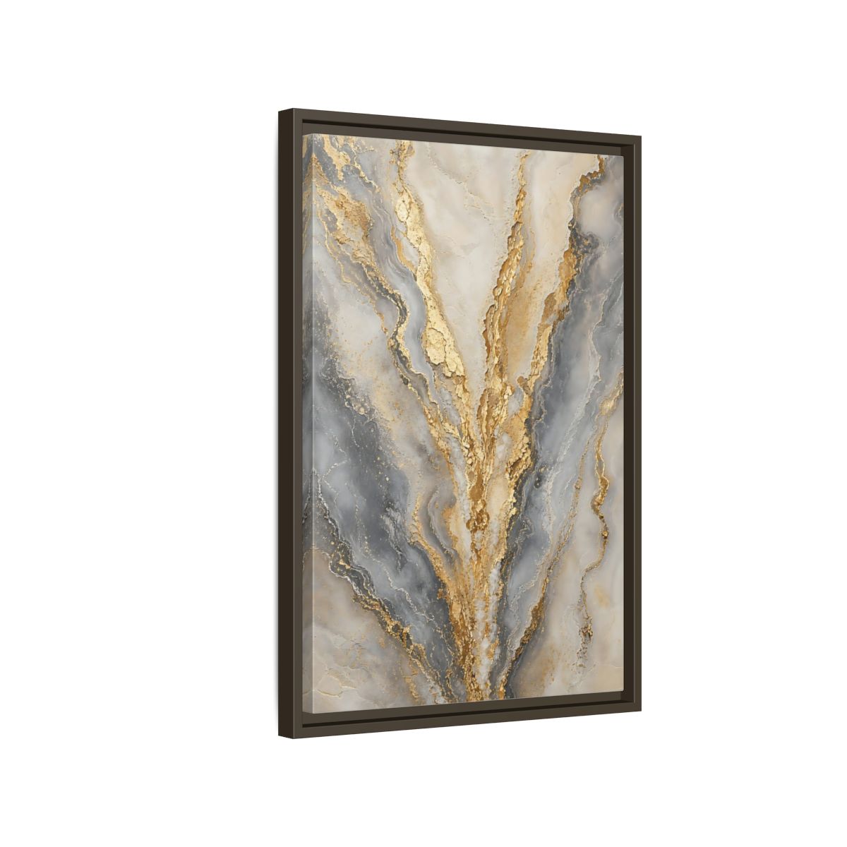 Side Mockup 2. Gilded Marble Veins shown as framed canvas print