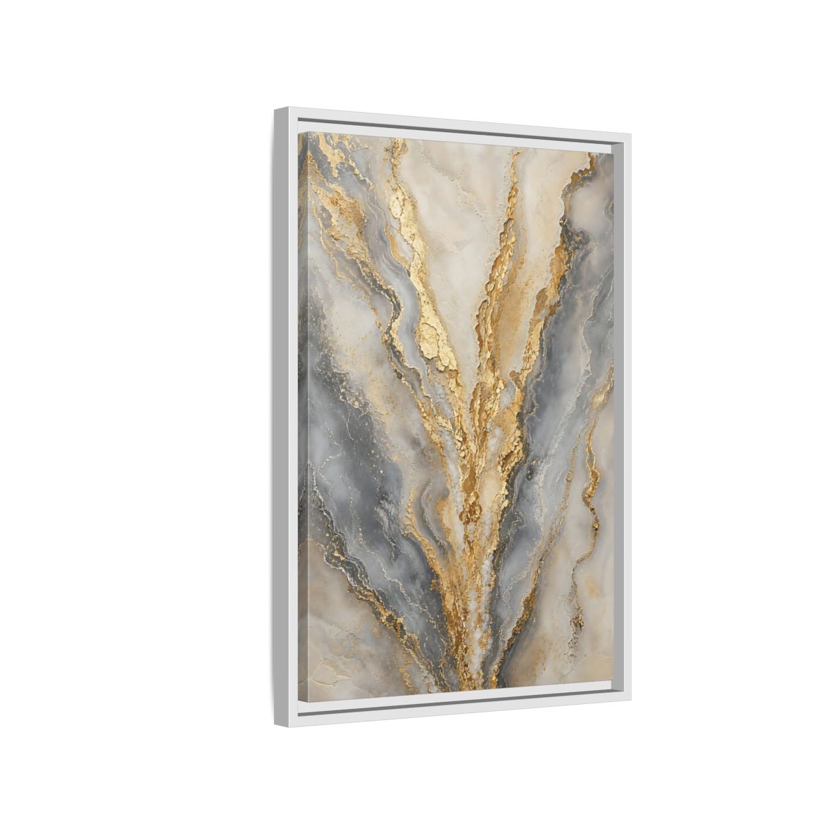 Side Mockup 1. Gilded Marble Veins shown as framed canvas print