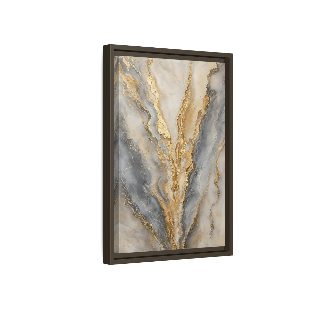 Side Mockup 5. Gilded Marble Veins shown as framed canvas print