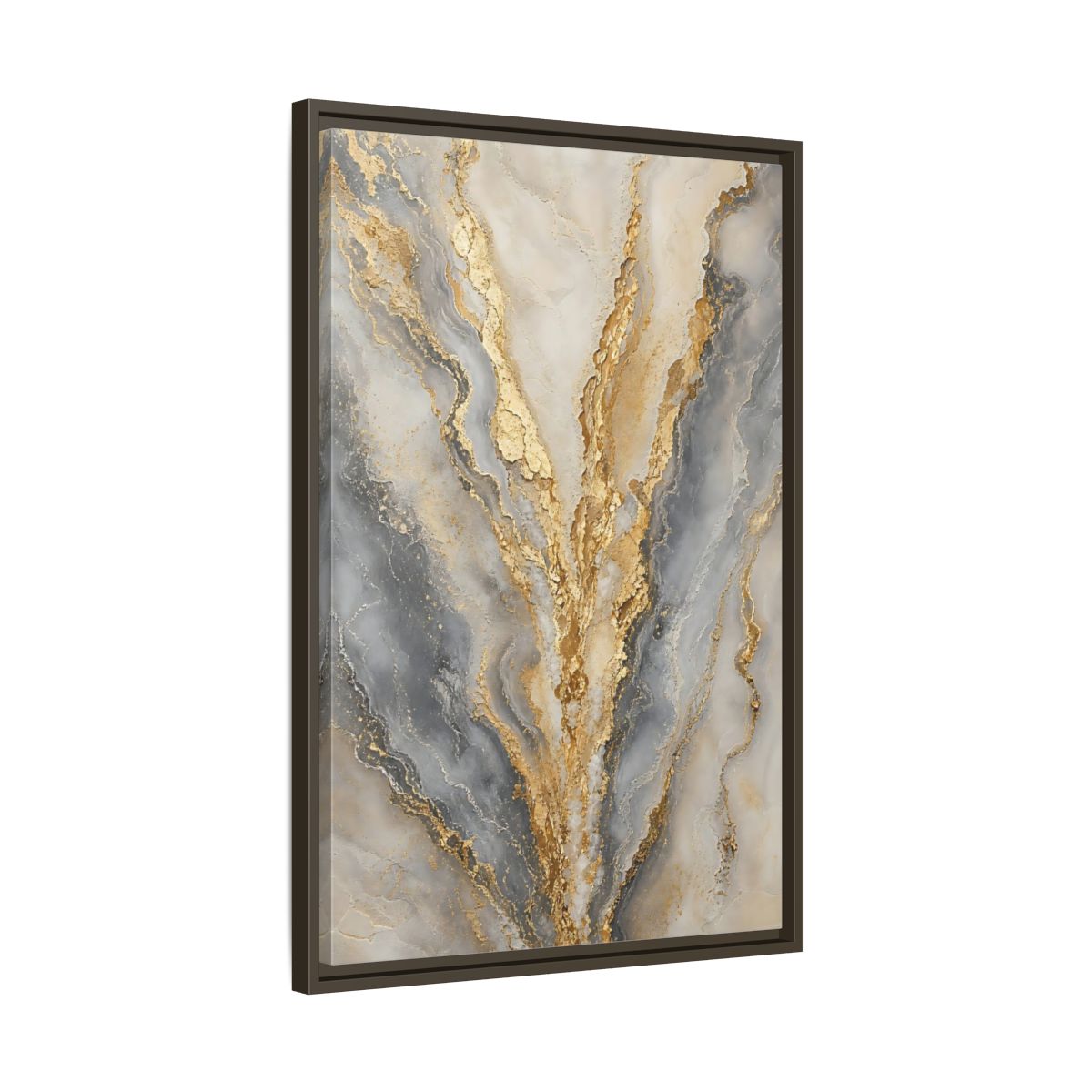 Side Mockup 11. Gilded Marble Veins shown as framed canvas print