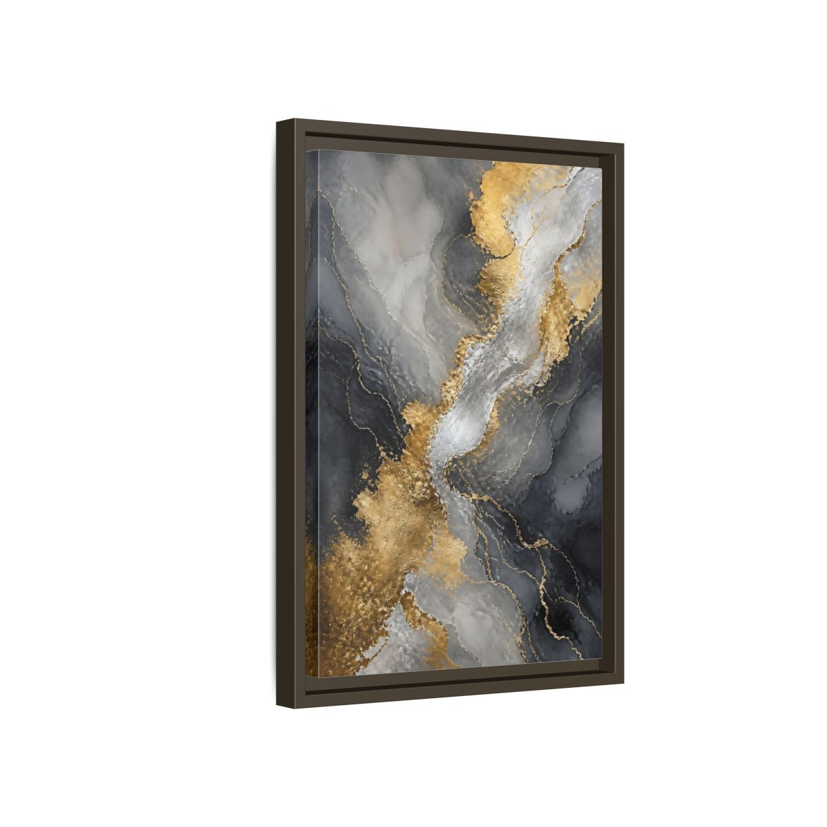 Side Mockup 5. Gilded Marble Veins shown as framed canvas print