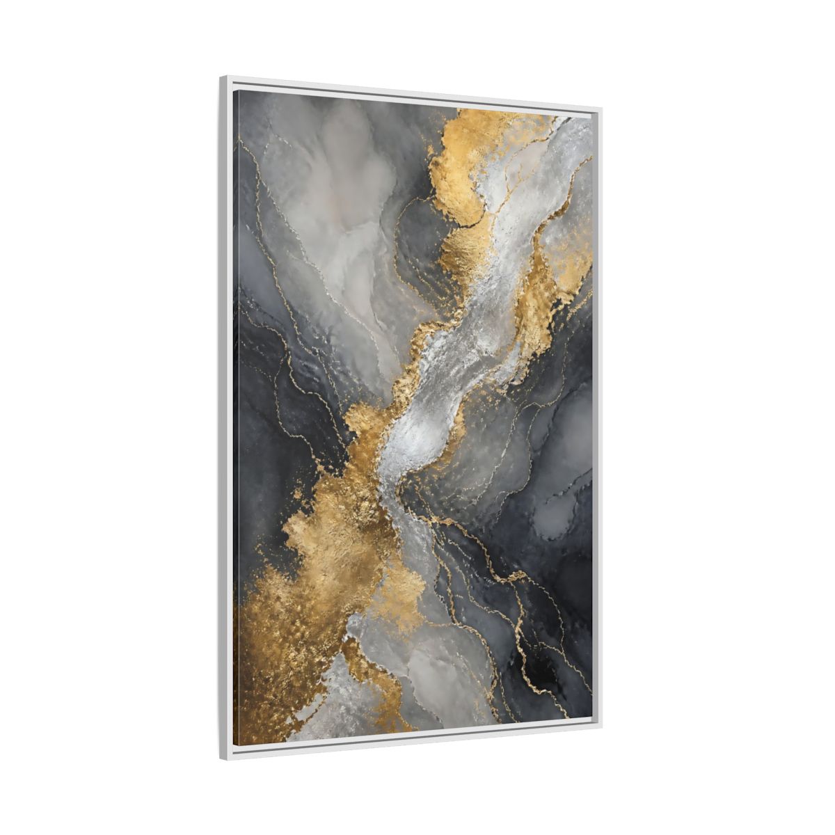 Side Mockup 7. Gilded Marble Veins shown as framed canvas print