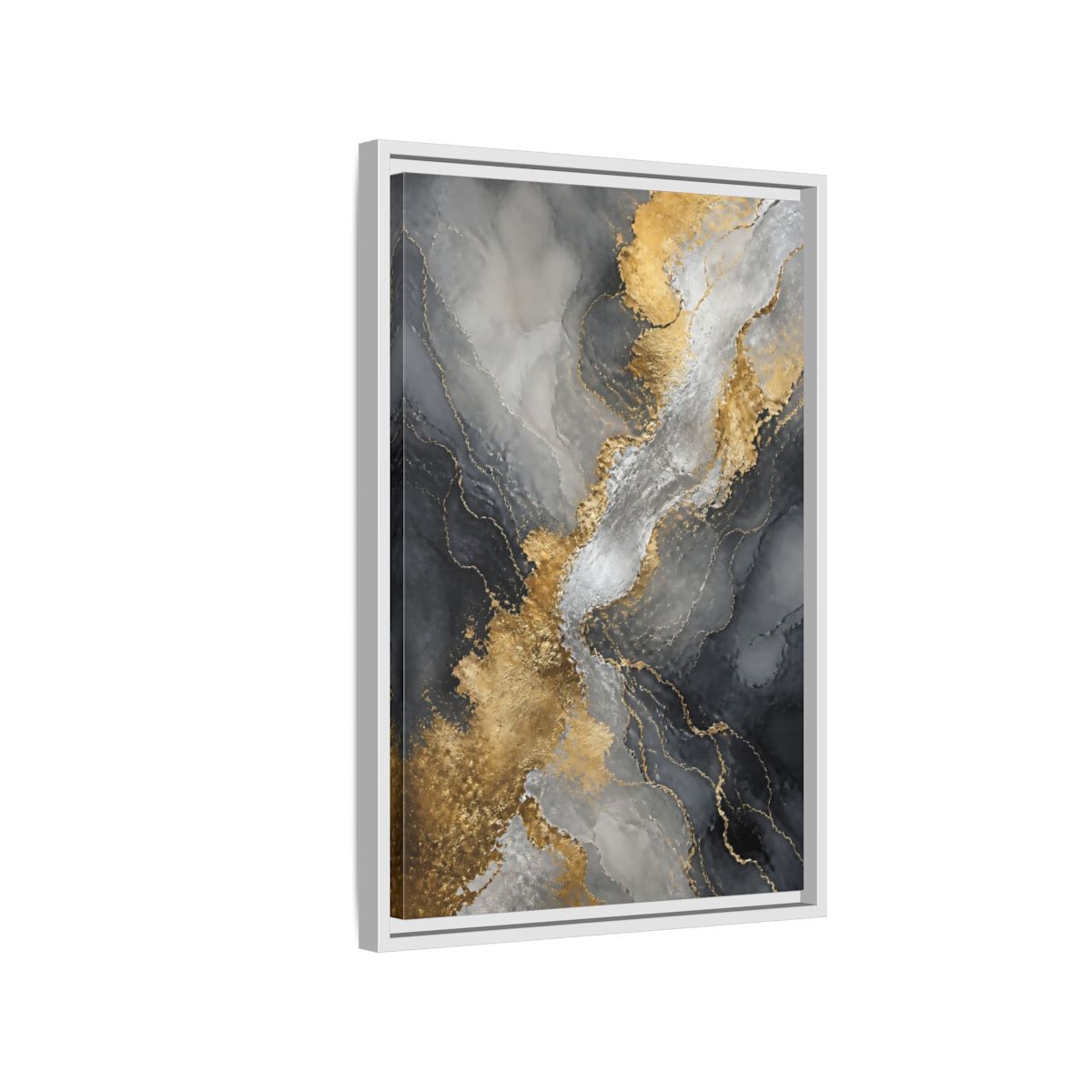 Side Mockup 1. Gilded Marble Veins shown as framed canvas print