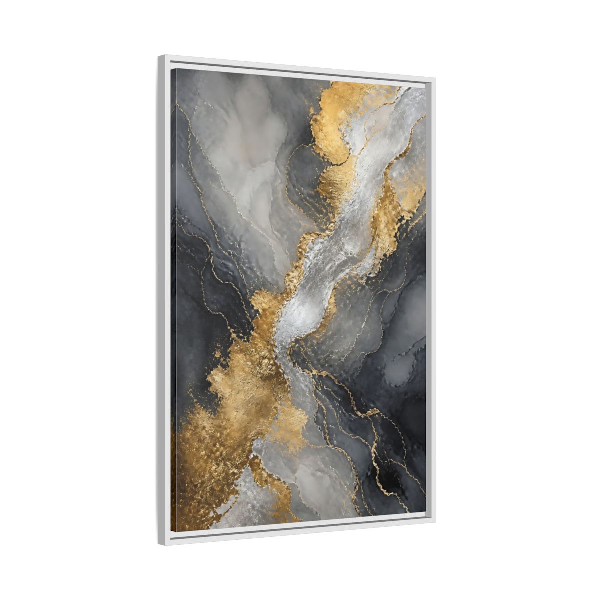 Side Mockup 9. Gilded Marble Veins shown as framed canvas print
