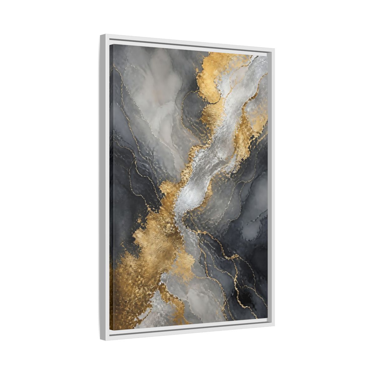 Side Mockup 10. Gilded Marble Veins shown as framed canvas print