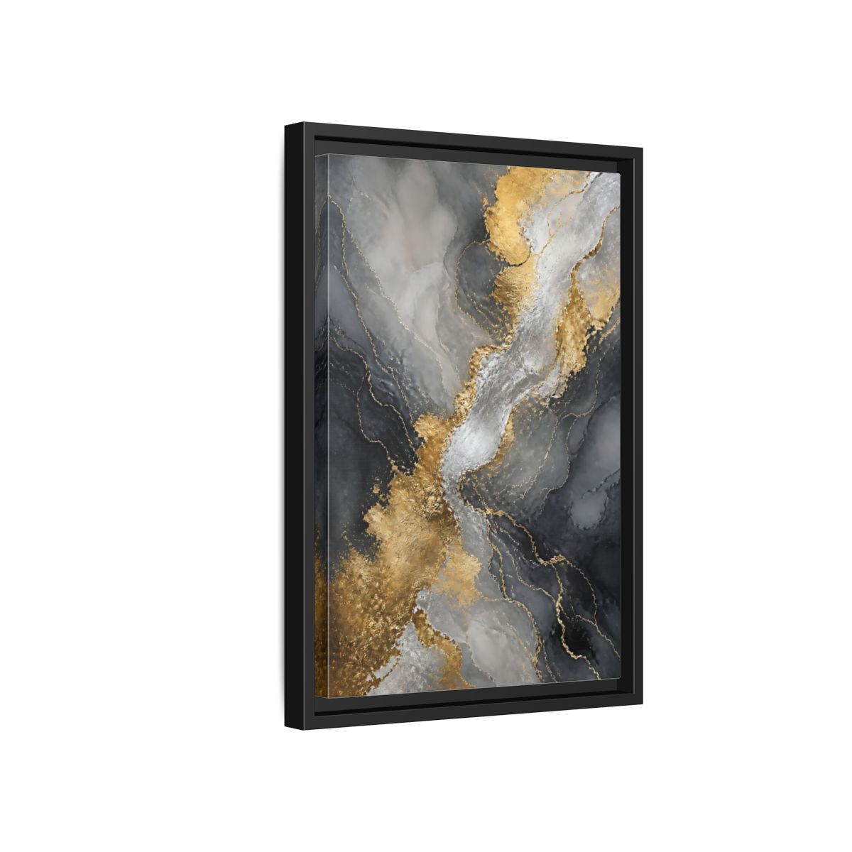 Side Mockup 6. Gilded Marble Veins shown as framed canvas print